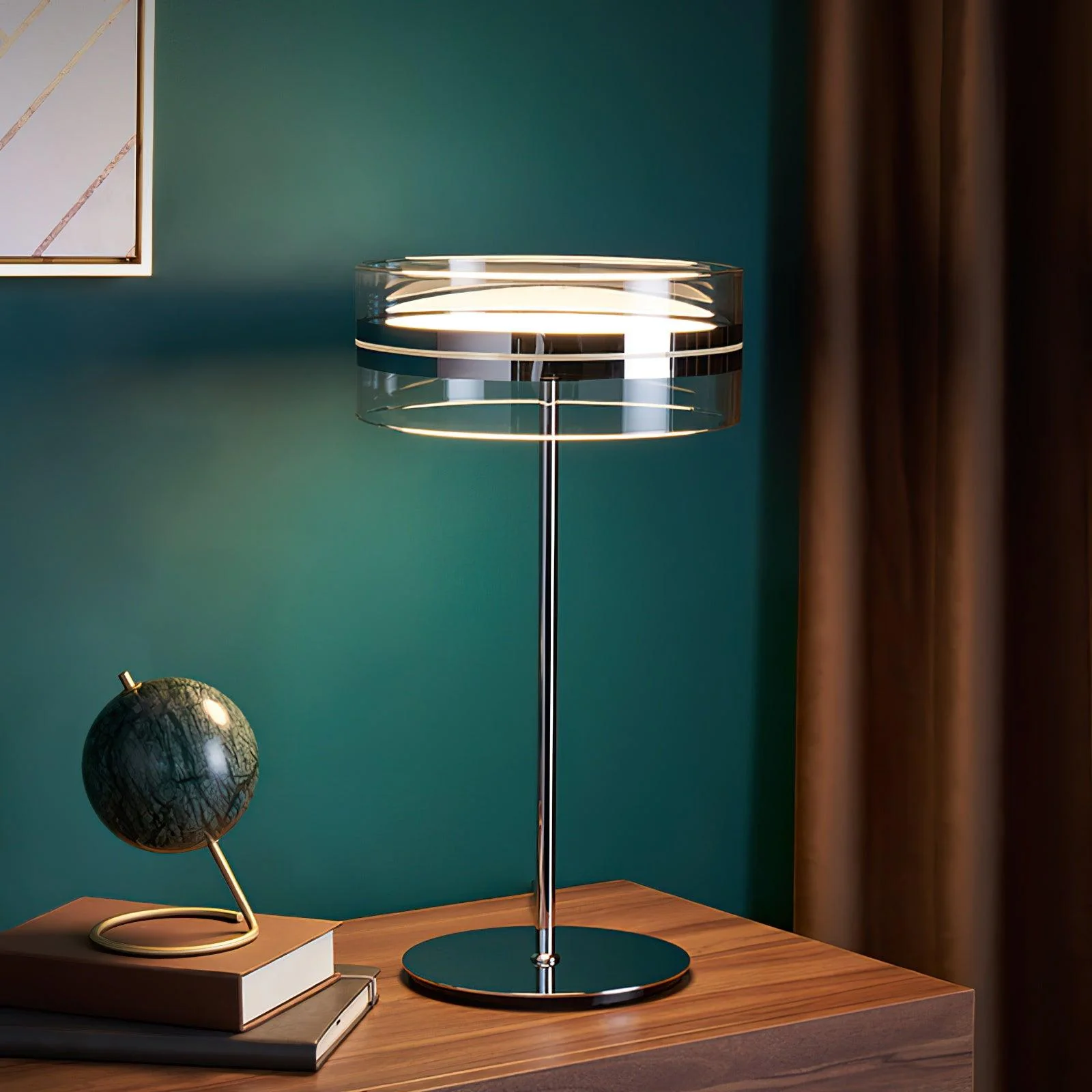 Impex Florina Chrome Table Lamp - ∅ 7.9″ x H 15.7″ / Dia 20cm x H 40cm / Chrome / US plug