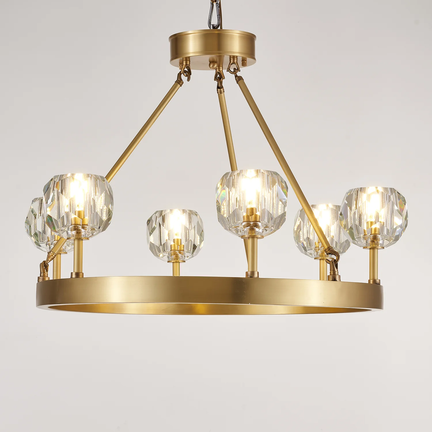 Люстра Crystal Round Golden - 8 источников света ∅80см x 50см, латунь, прозрачное стекло