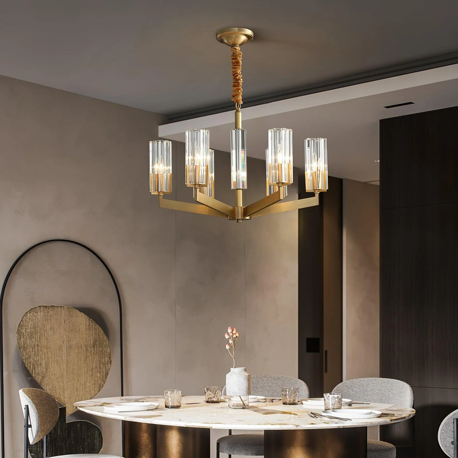 Люстра Kayla Brass - 6 плафонов ∅60см x 41см, латунь, прозрачный