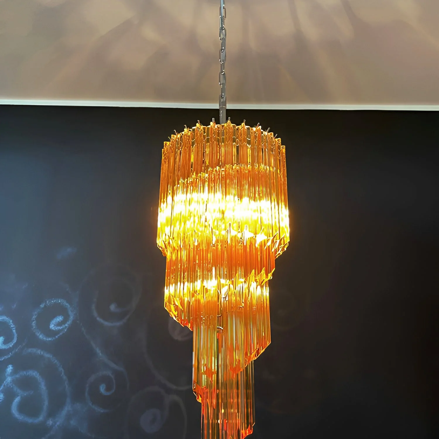 Люстра Murano Spiral Prism Glass - ∅40см x 100см, янтарь, прозрачный, никель