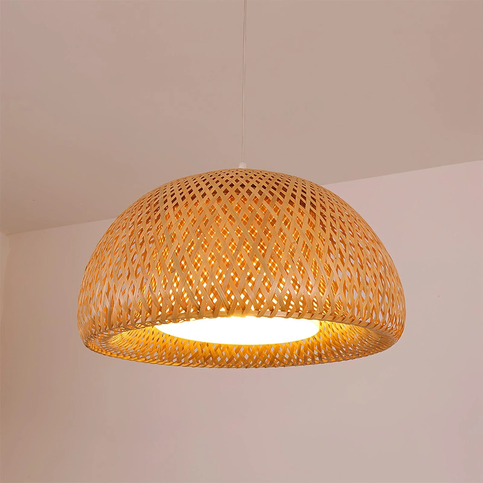 Подвесной светильник Zenith Bamboo - ∅38см x 20см, хром, натуральный ротанг