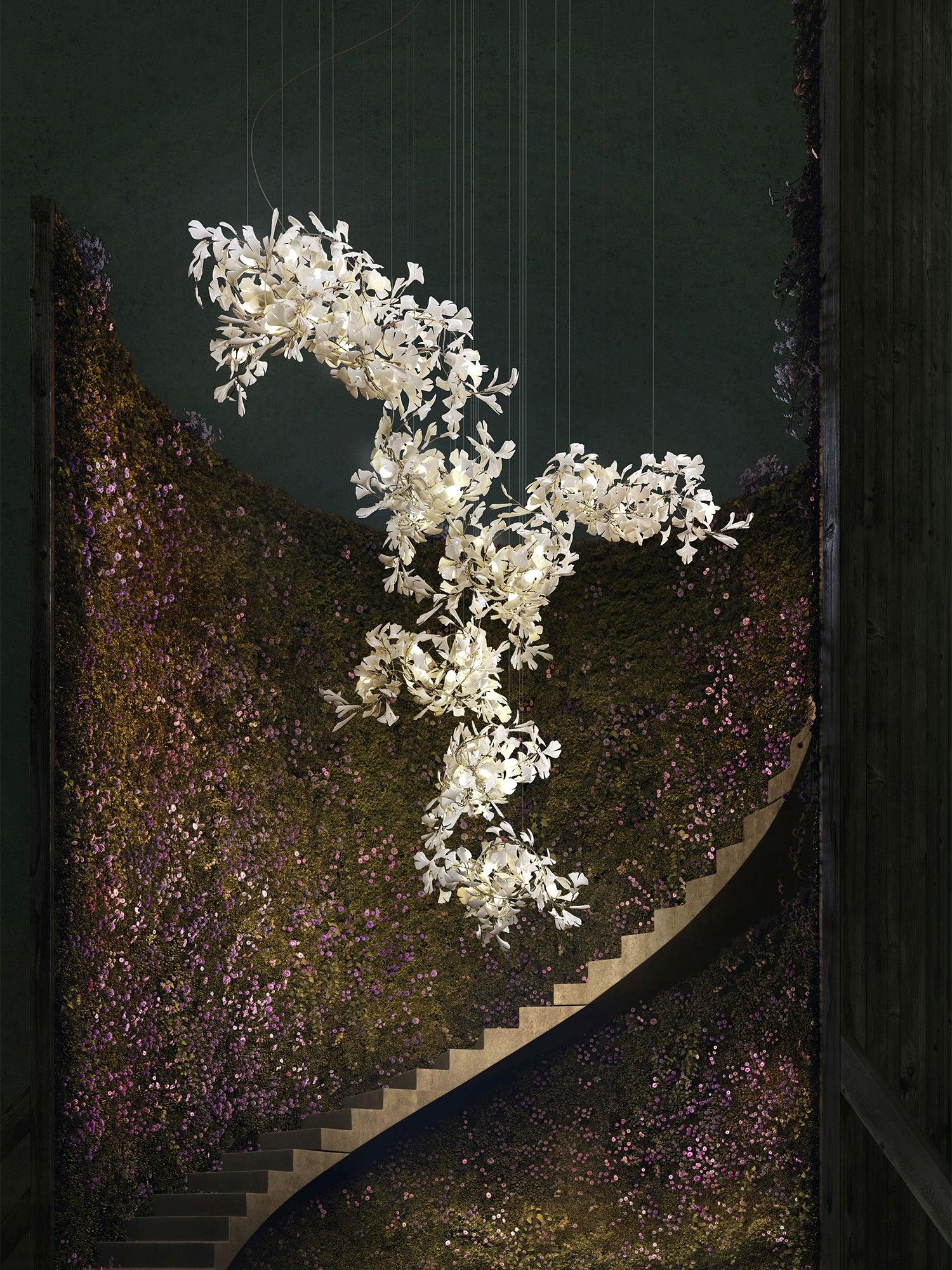 Люстра Gingko F - ∅100см x 200см, золотой, белый