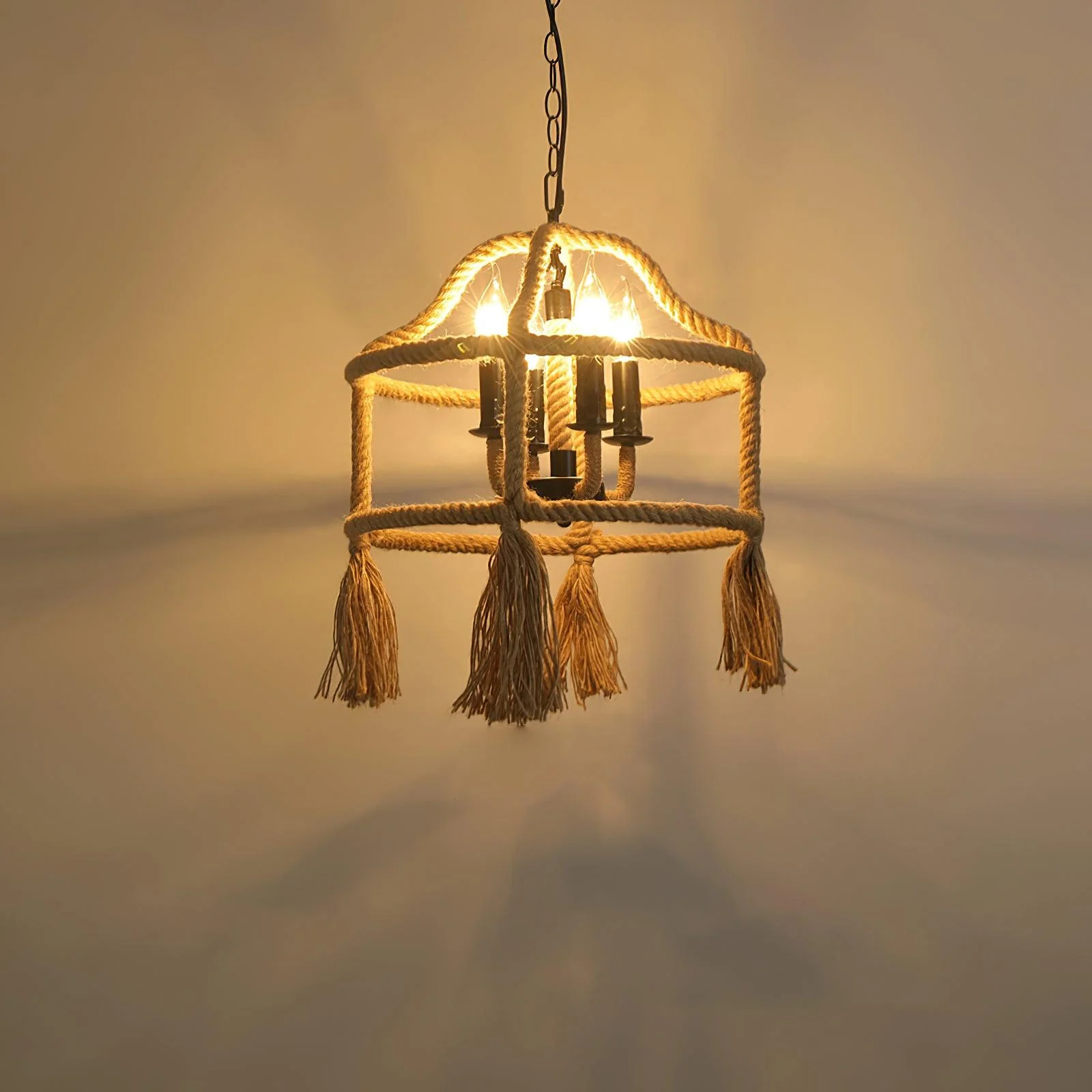 Подвесной светильник Retro Hemp Rope Exquisite - модель F ∅35см x 35см, натуральный ротанг