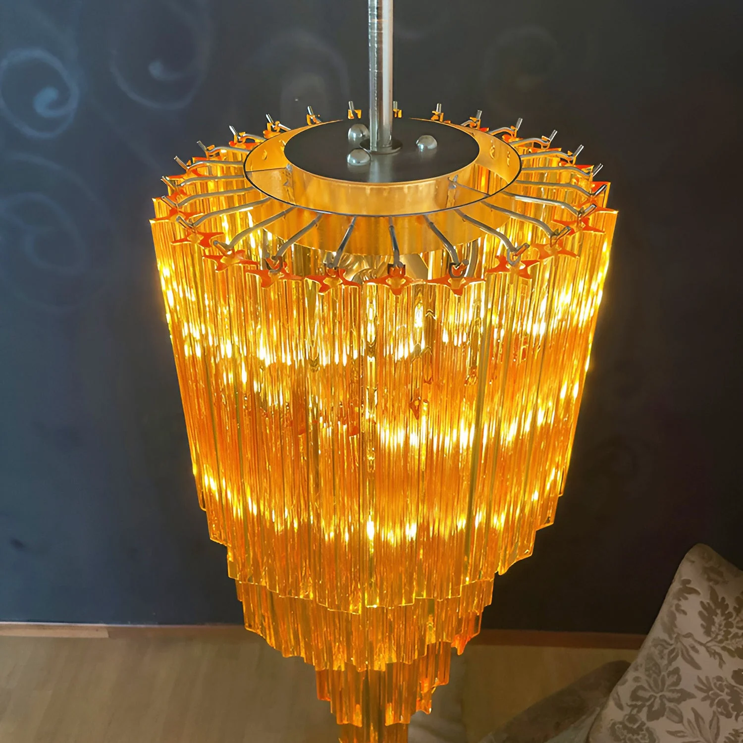 Люстра Murano Spiral Prism Glass - ∅40см x 100см, янтарь, прозрачный, никель
