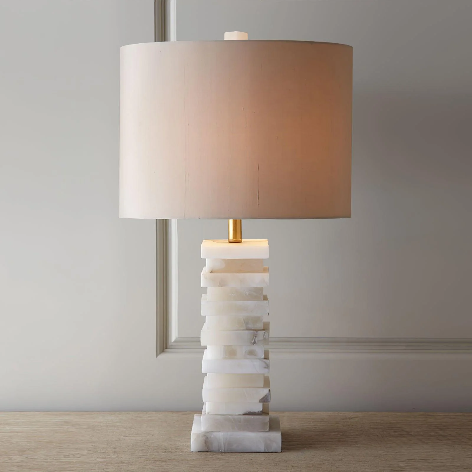 Stacked Alabaster Table Lamp - ∅ 14.2″ x H 25.6″ / Dia 36cm x H 65cm / White / AU plug