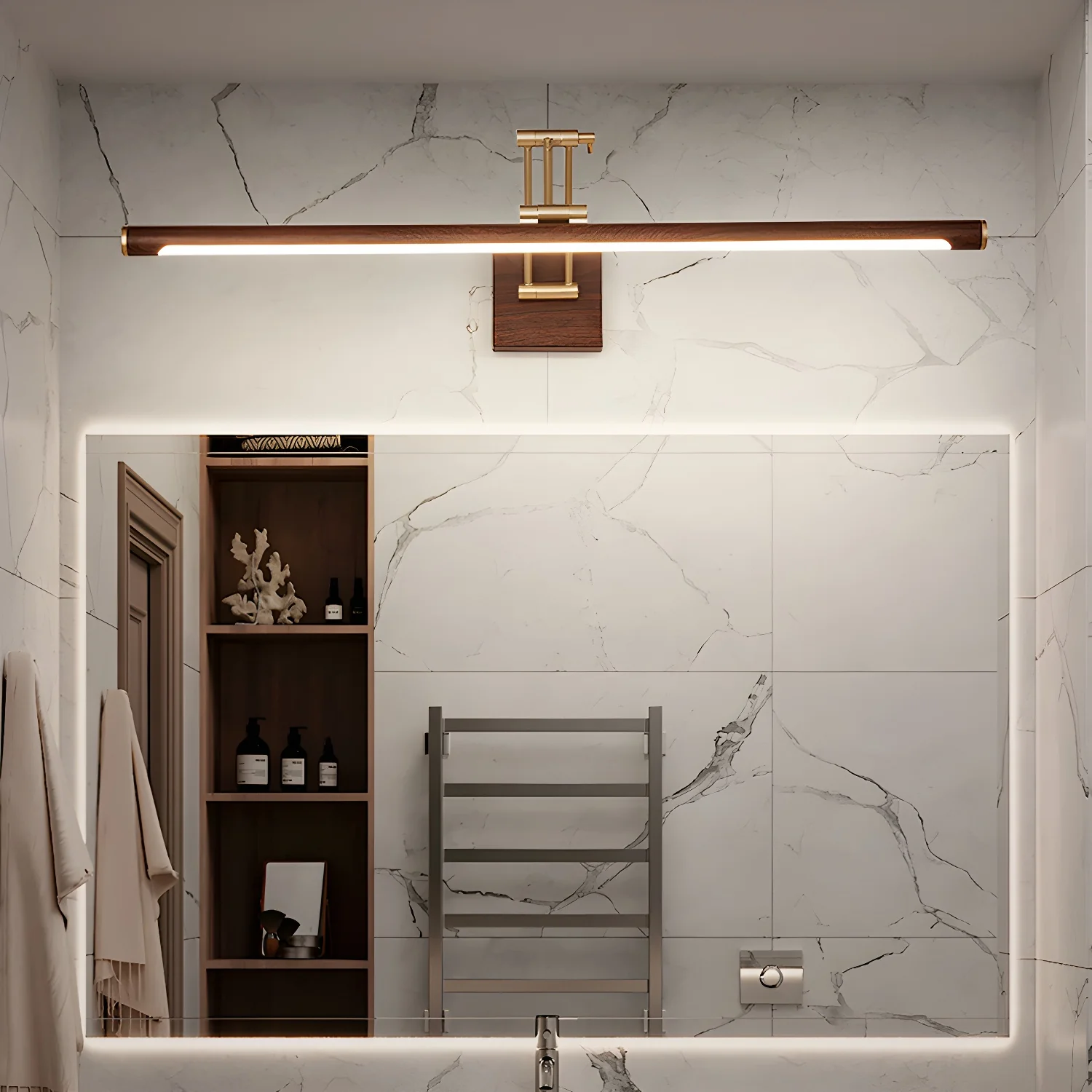 Walnut Color Linear Adjustable Wall Light - ∅ 27.5″ x H 3.9″ / Walnut Color & Warm Light / Set Of 2