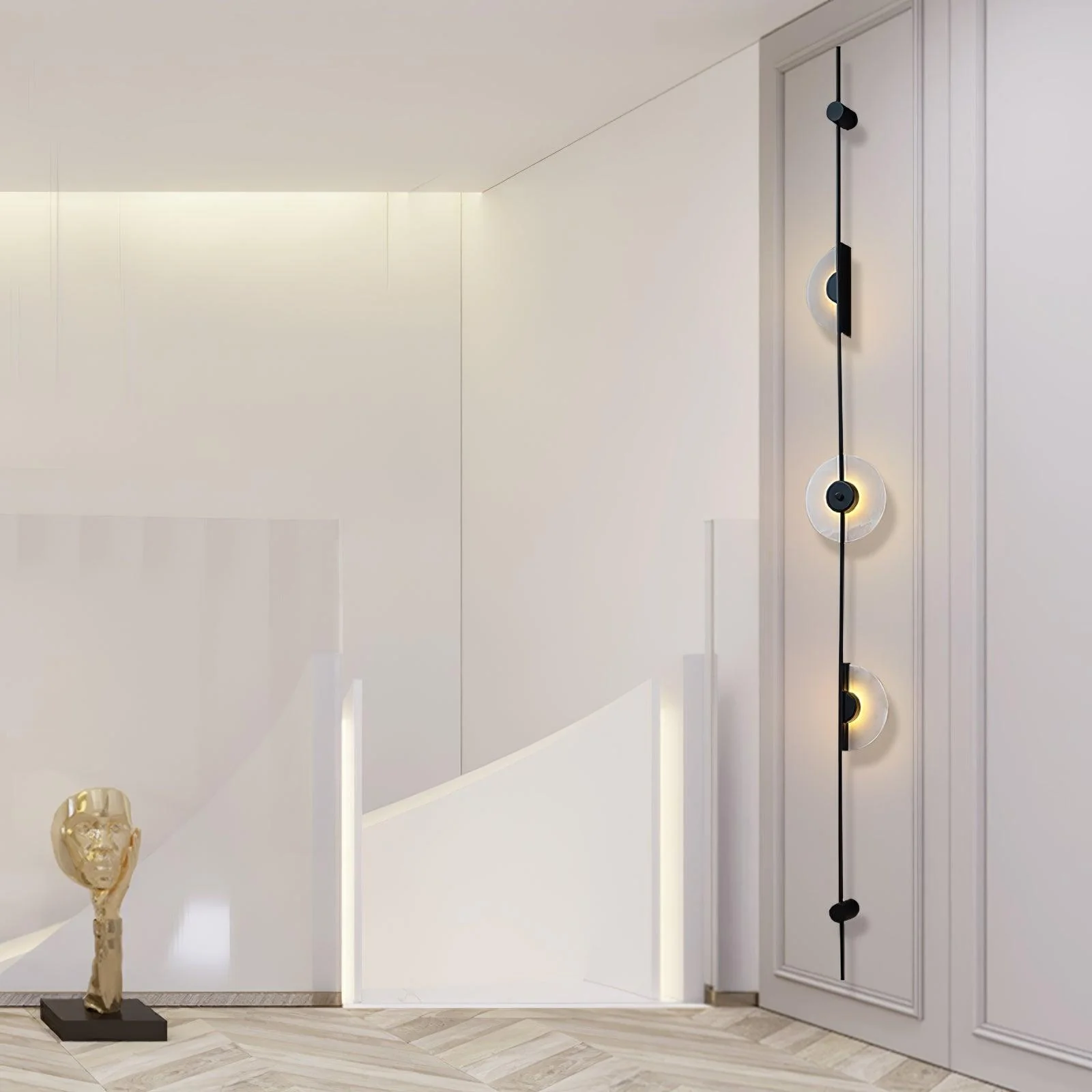 Alabaster Vertical Wall Sconce - Model A Gold ∅ 7.9″ x H 49.6″ Set of 2 / Warm Light