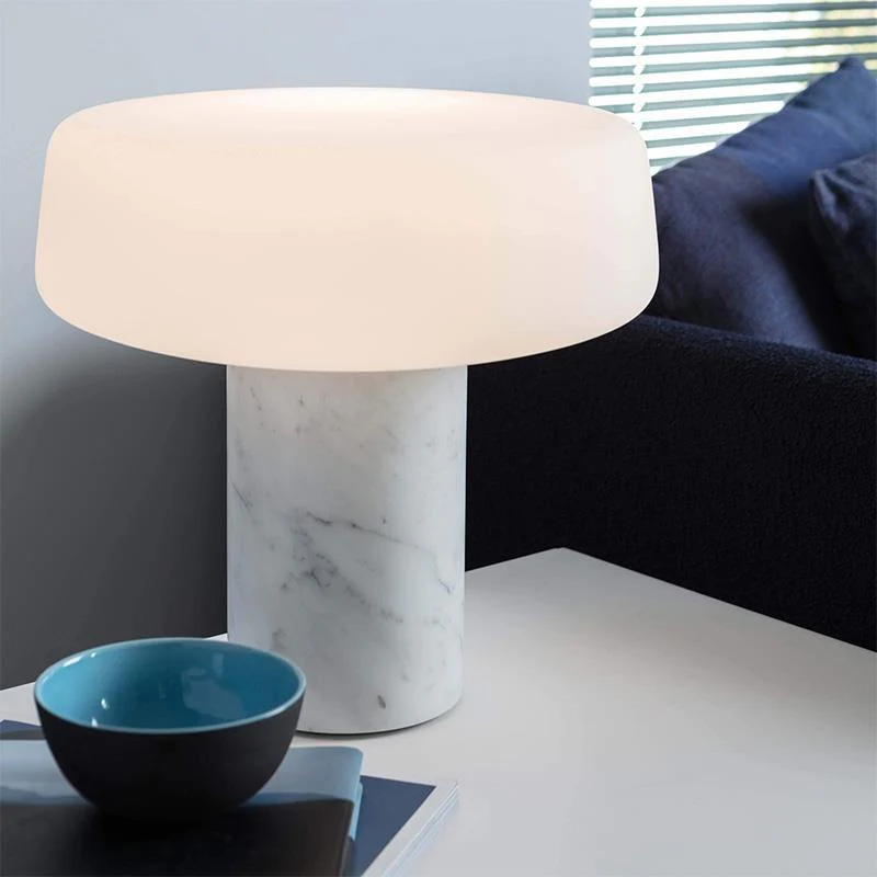 Solid Table Light - ∅ 11.8″ x H 12.5″ / Dia 30cm x H 32cm / White Marble +White / UK plug