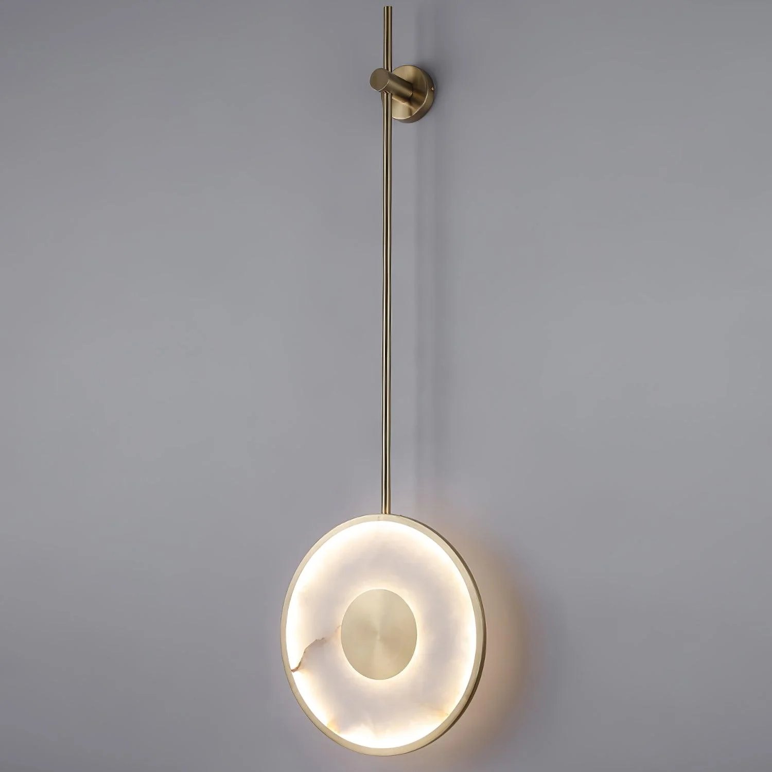 Round Alabaster Wall Lamp - Dia 25cm x H 130cm Set of 2 / Brass & White / Cool Light
