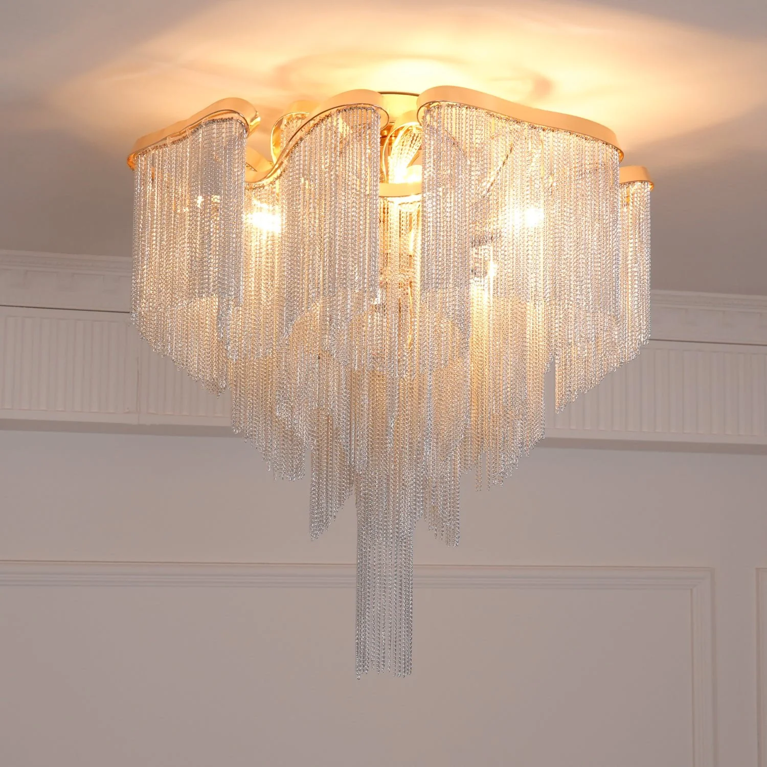 Потолочный светильник Modern Tassel - ∅60см х 70см, золотой, серебряная цепь