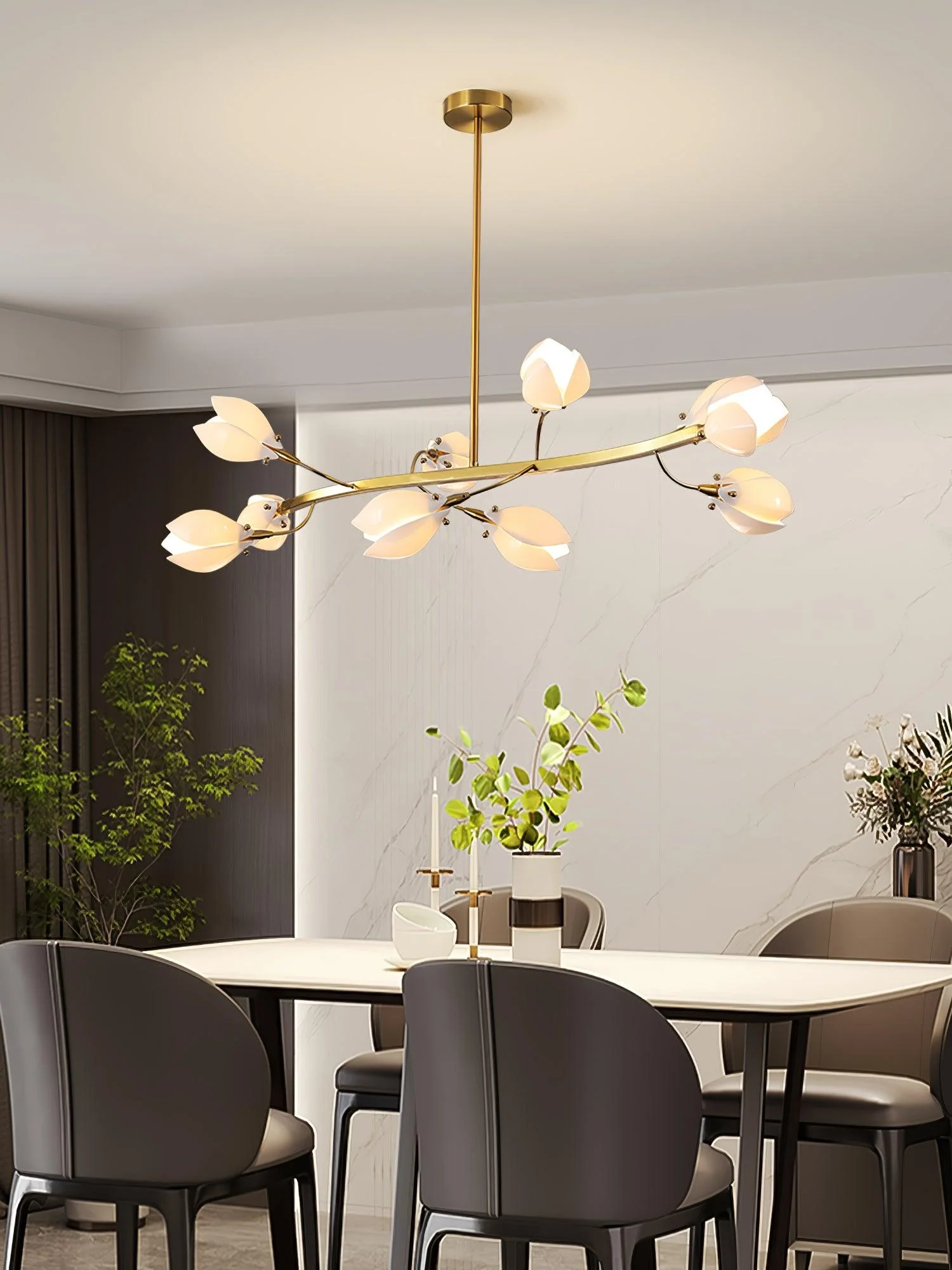 Люстра Porcelain Magnolia - 5 плафонов 50см x 40см x 30см, золотой, белый