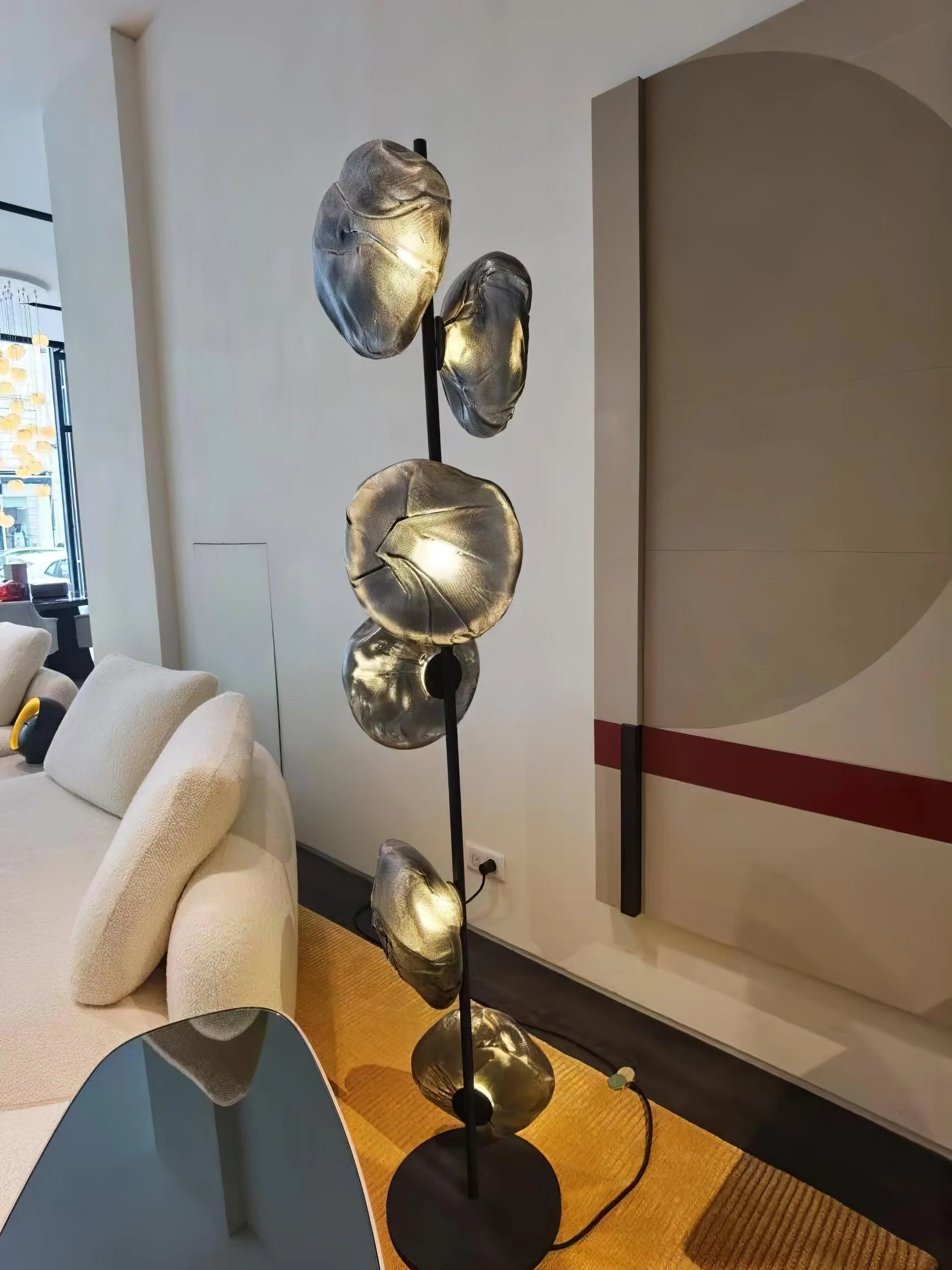 Glass Mesh Petals Floor Lamp - 6 heads ∅ 13.8″ x H 70.9″ / Dia 35cm x H 180cm / Gold+Smoke gray / UK plug