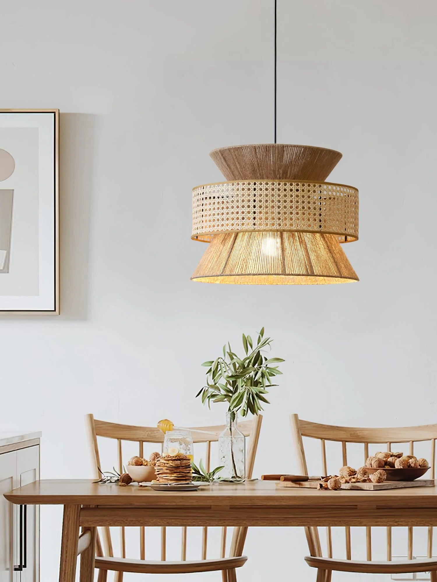 Подвесной светильник Rattan Bamboo - ∅60см x 45см, натуральный ротанг, черный бамбук