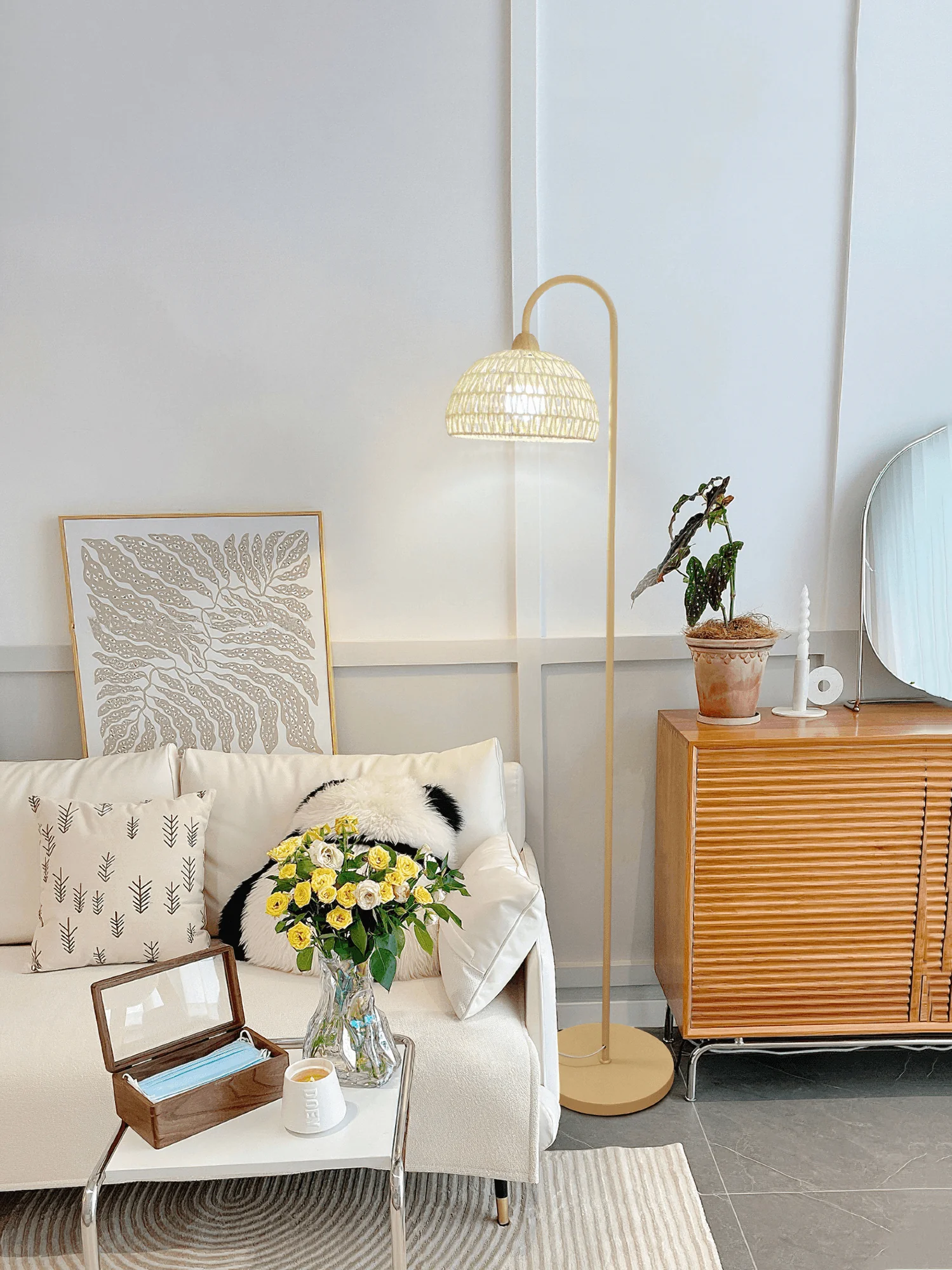 Торшер Rattan Arch - ∅ 30см x 155см, бежевый
