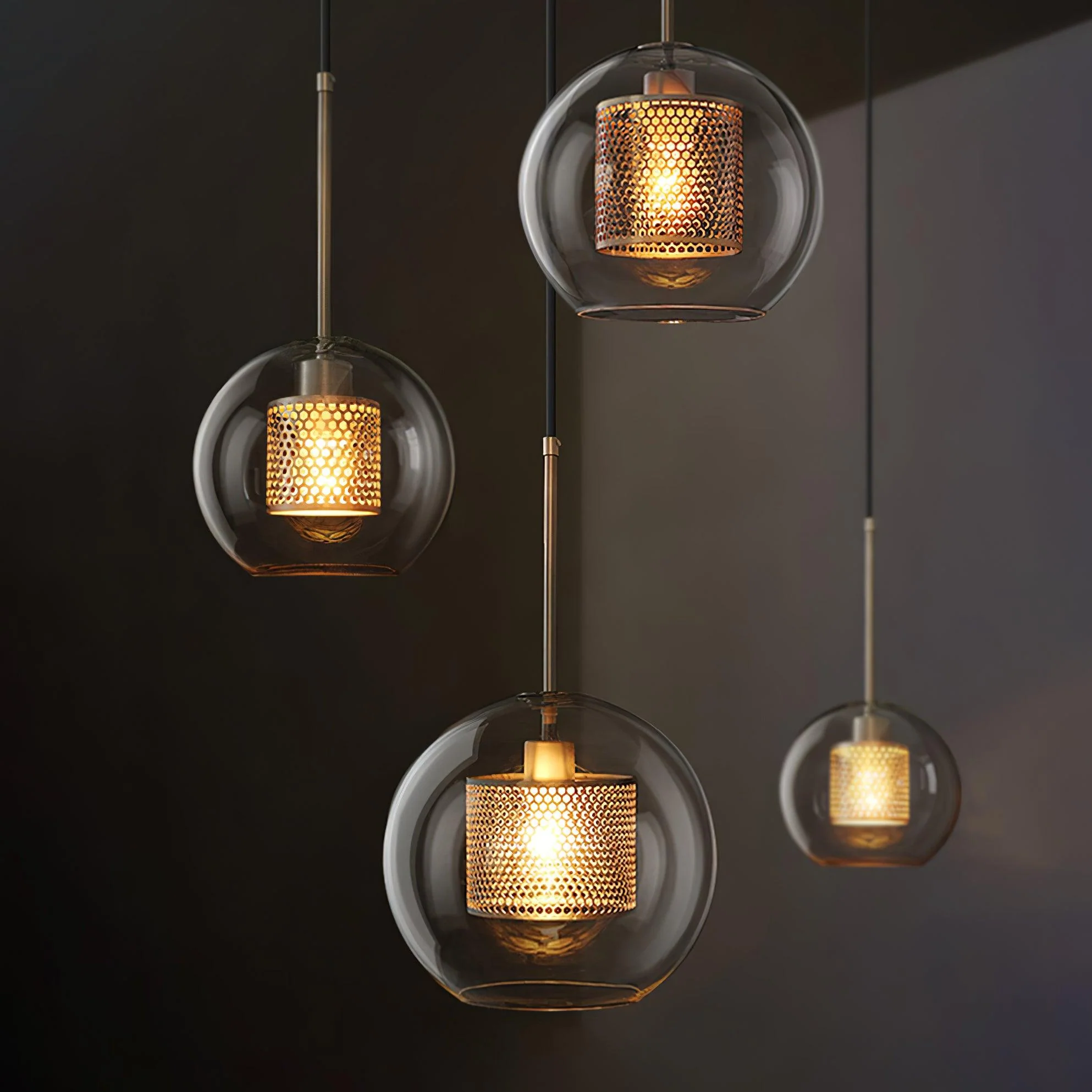 Подвесной светильник Chiswick Glass - 3 подвеса ∅40см x 150см, серебряный, прозрачный
