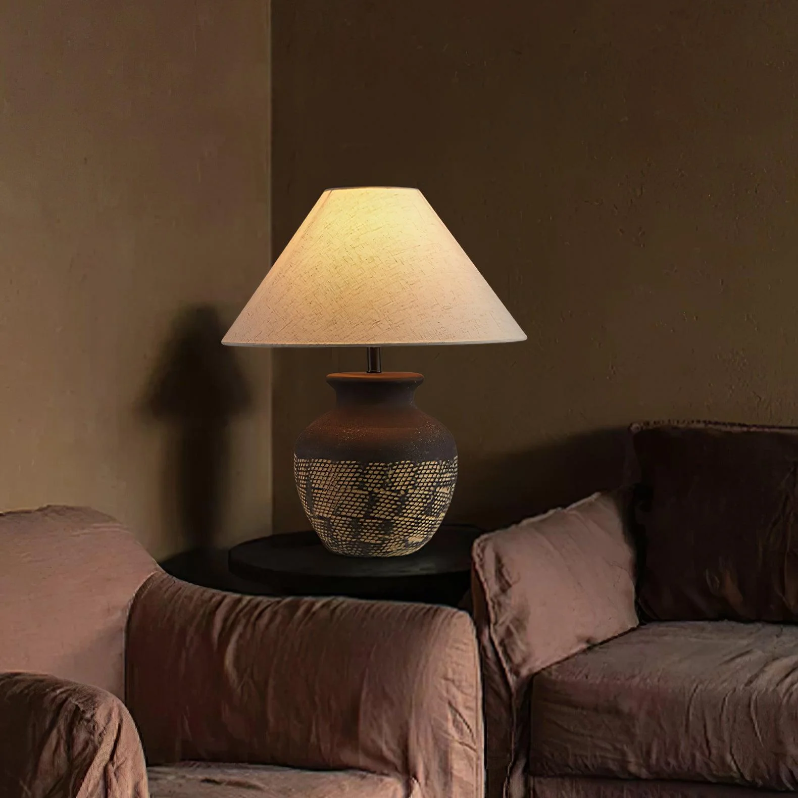 Настольный светильник Ansel Ceramic - ∅45см x 51см, черный, бежевый