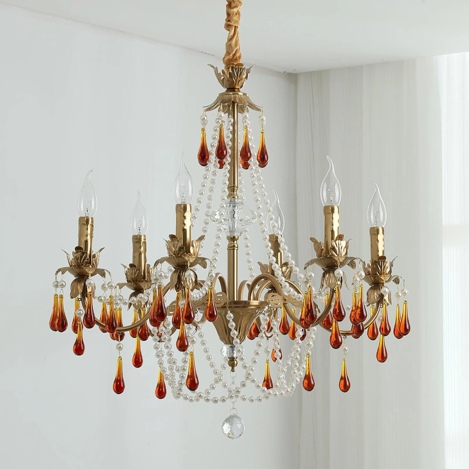 Люстра Aureate Amber Crystal - 8 подвесов ∅80см x 66см, золотой, янтарь
