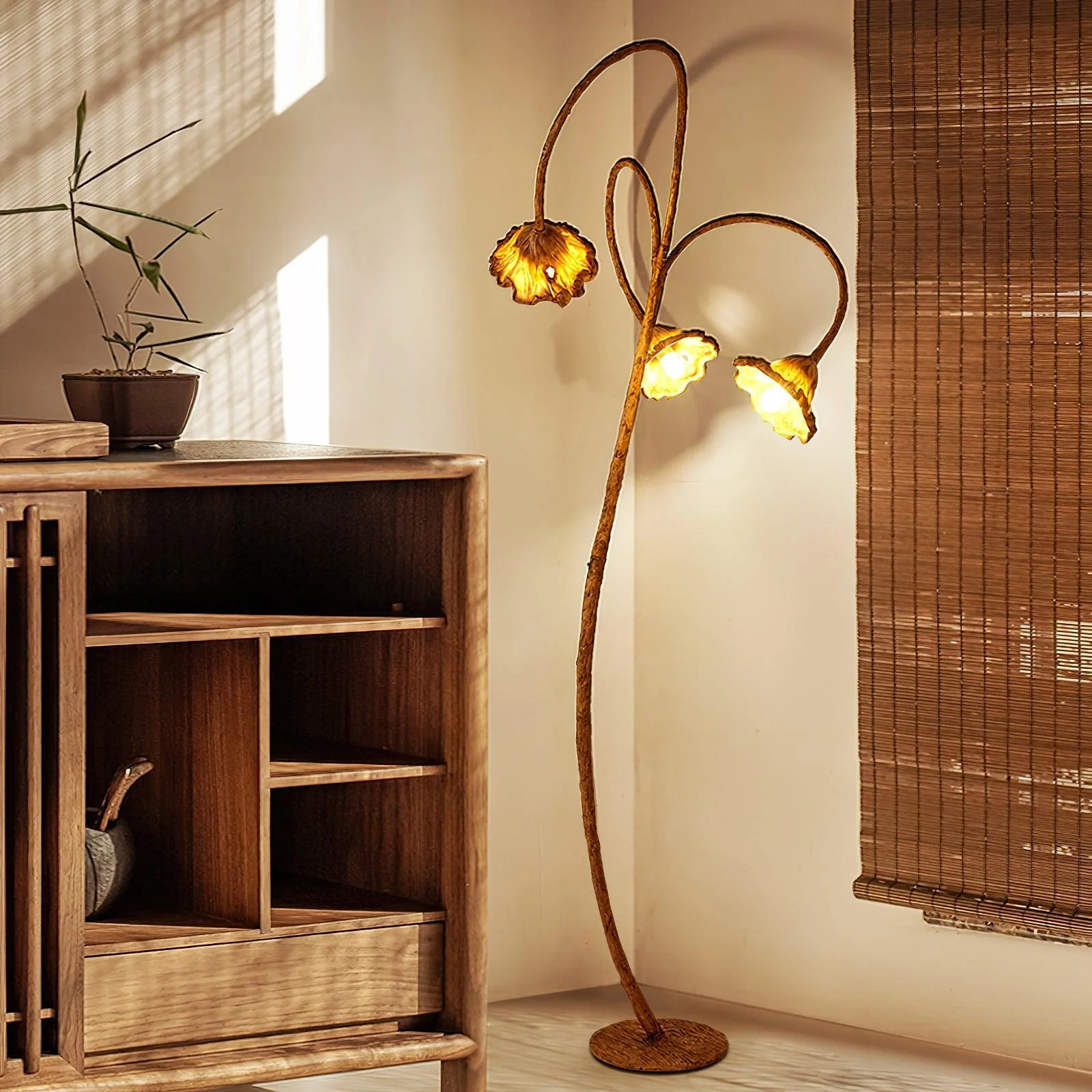Торшер Artistic Lotus Leaf - 1 плафон ∅56см х 176см, орех