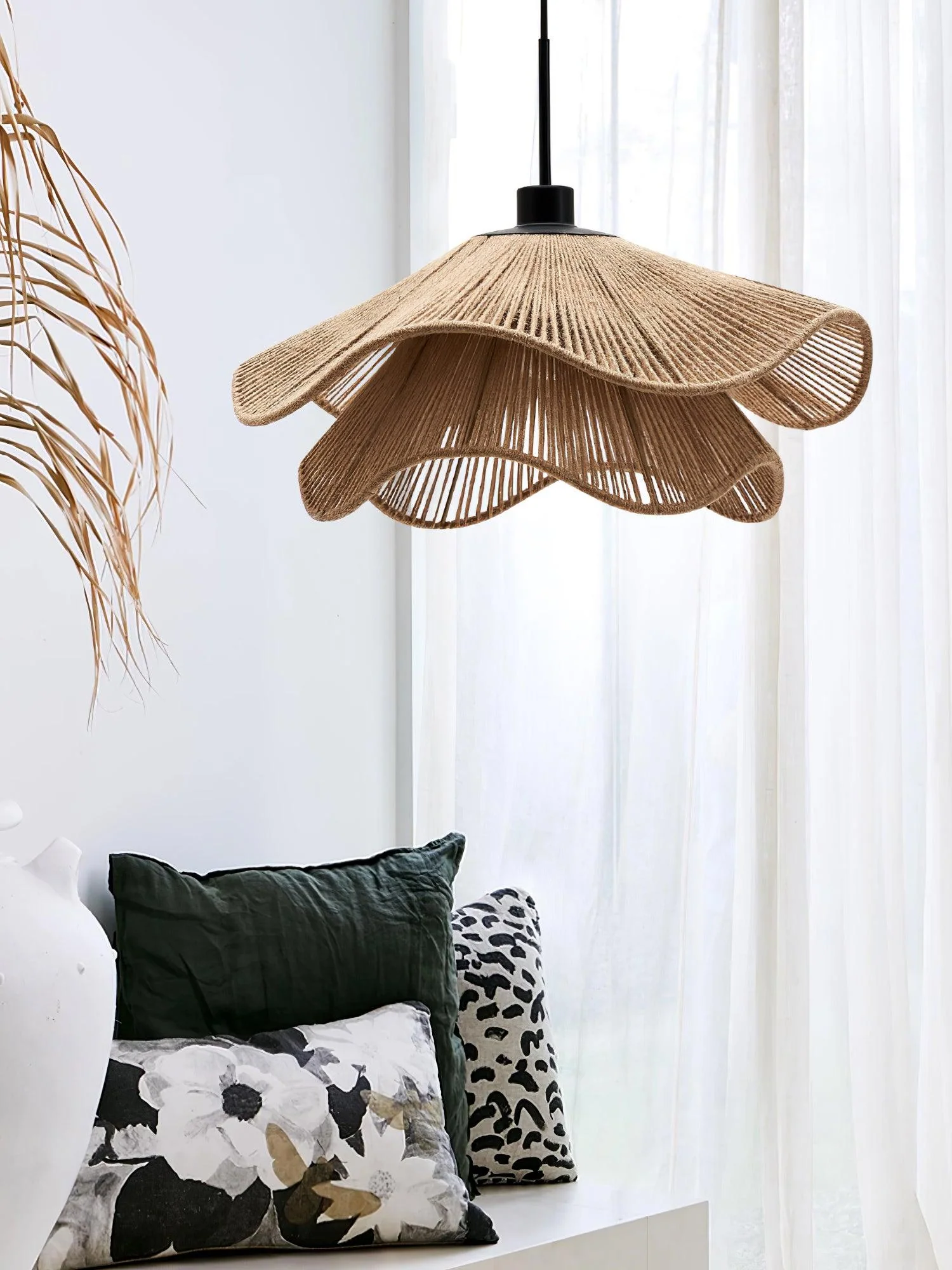 Подвесной светильник Handmade Straw Hat - ∅60см x 23см, черный, коричневый, пеньковая веревка