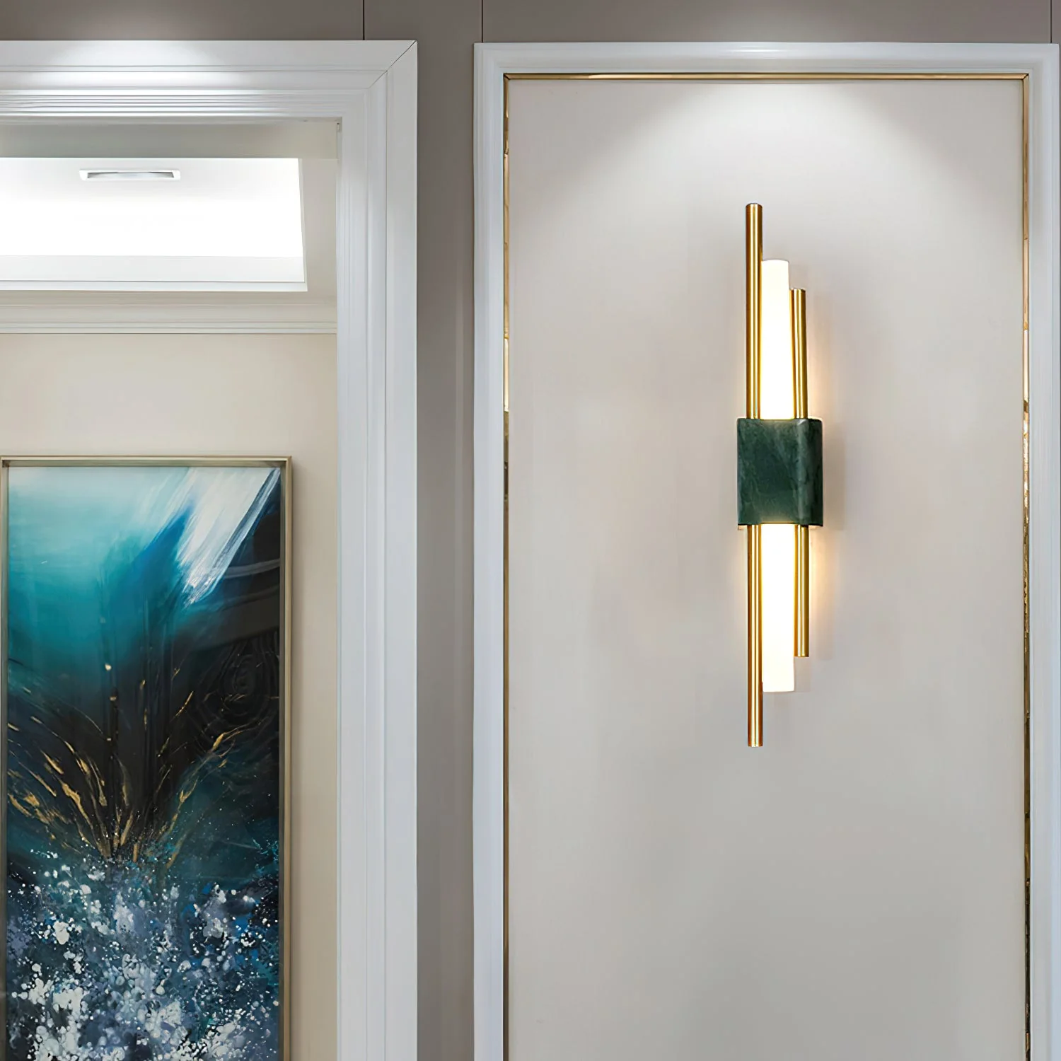 Tanto Plug In Wall Light - ∅ 3.9″ x H 19.7″ / Dia 10cm x H 50cm Set of 2 / White Marble & Gold / EU Plug