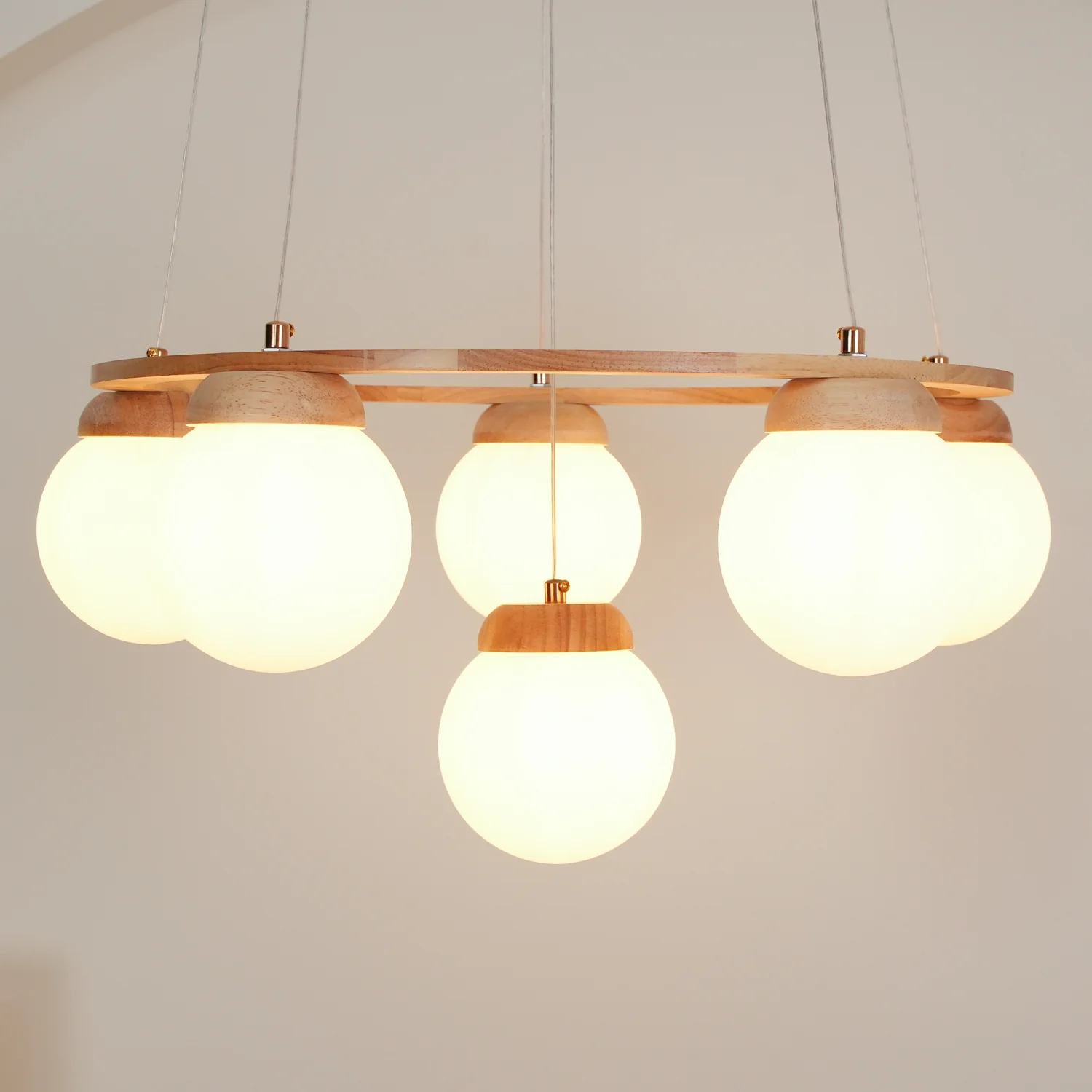 Люстра Miira Wood - 4 подвеса ∅50см x 150см, дерево, белый
