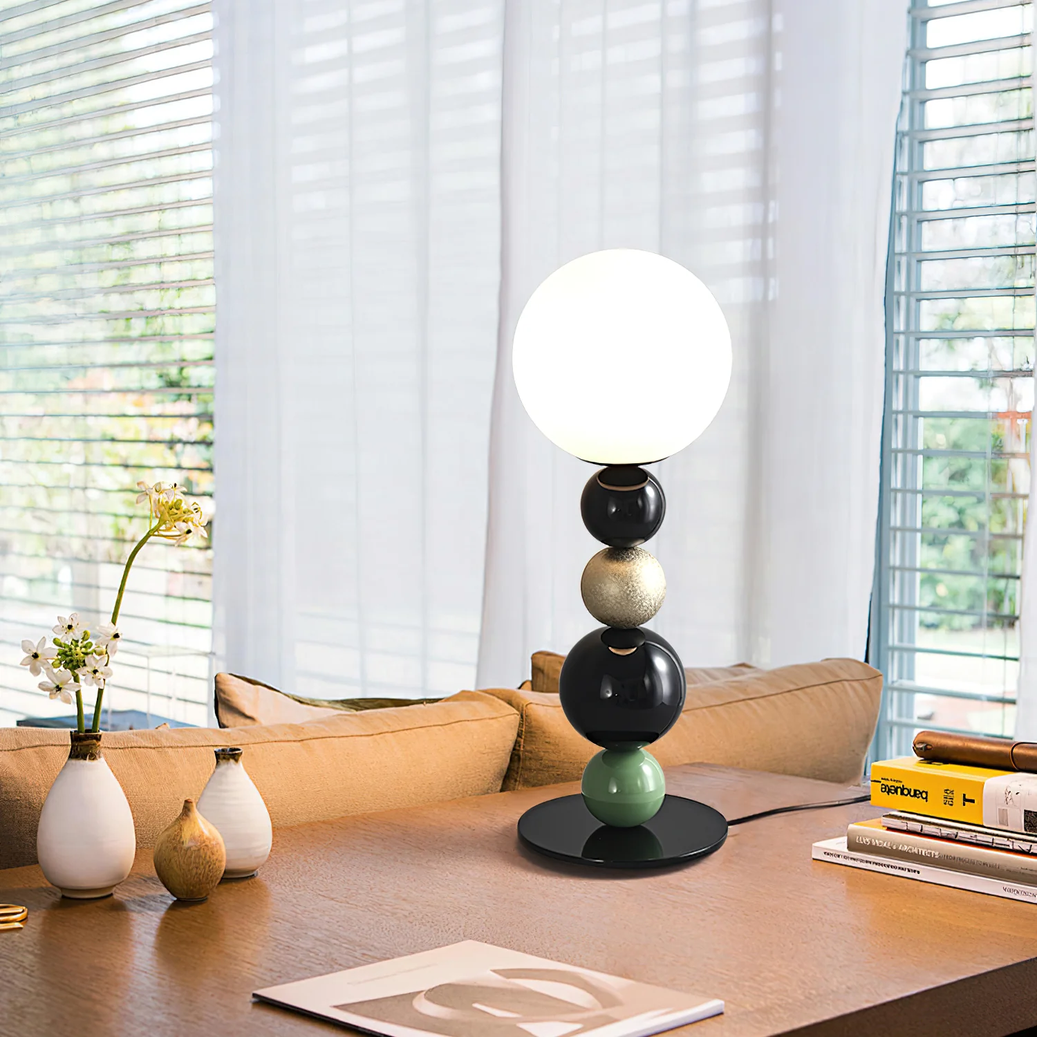 Настольный светильник Round Balls Stacking - ∅20см х 58см, зеленый, черный