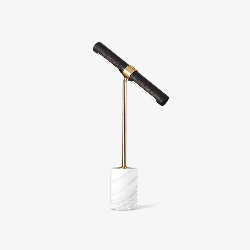 Kippy Table Lamp - ∅ 11″ x H 17.7″ / Dia 28cm x H 45cm / Gold+Brown leather / US plug
