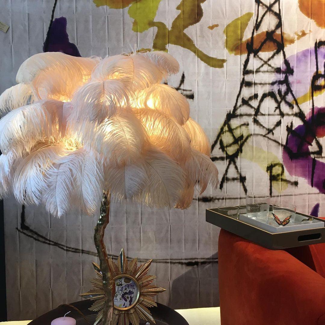 Настольный светильник Ostrich Feather - серебряный, темно-розовый