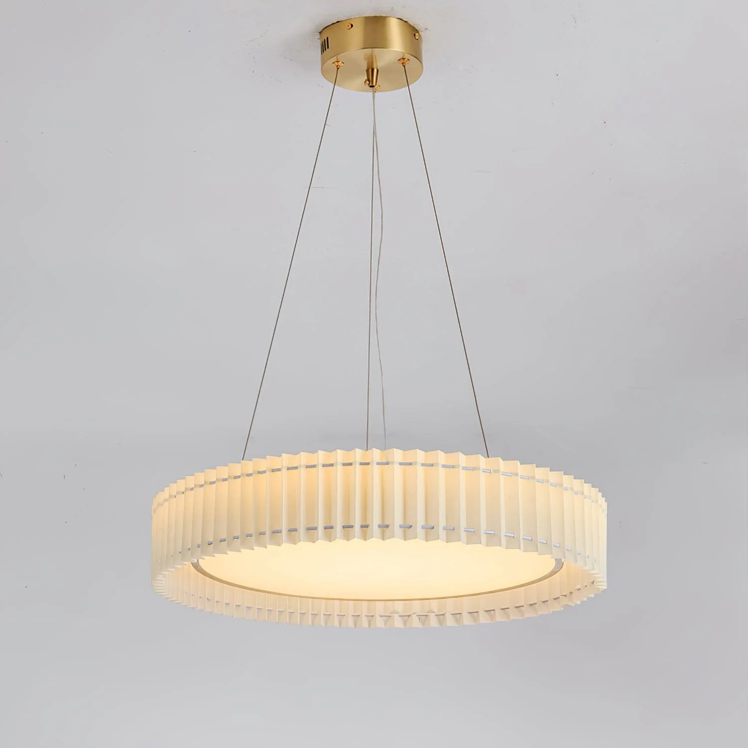 Подвесной светильник Round Pleated - ∅60см x 20см, золотой, бежевый, теплый свет