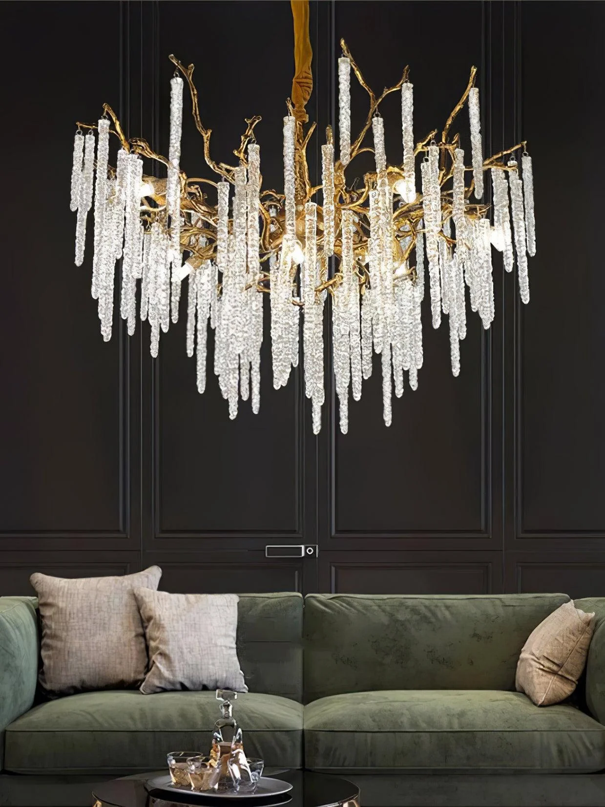 Люстра Crystal Icicles Branch Brass - ∅120см x 45см x 40см, латунь, прозрачный кристалл