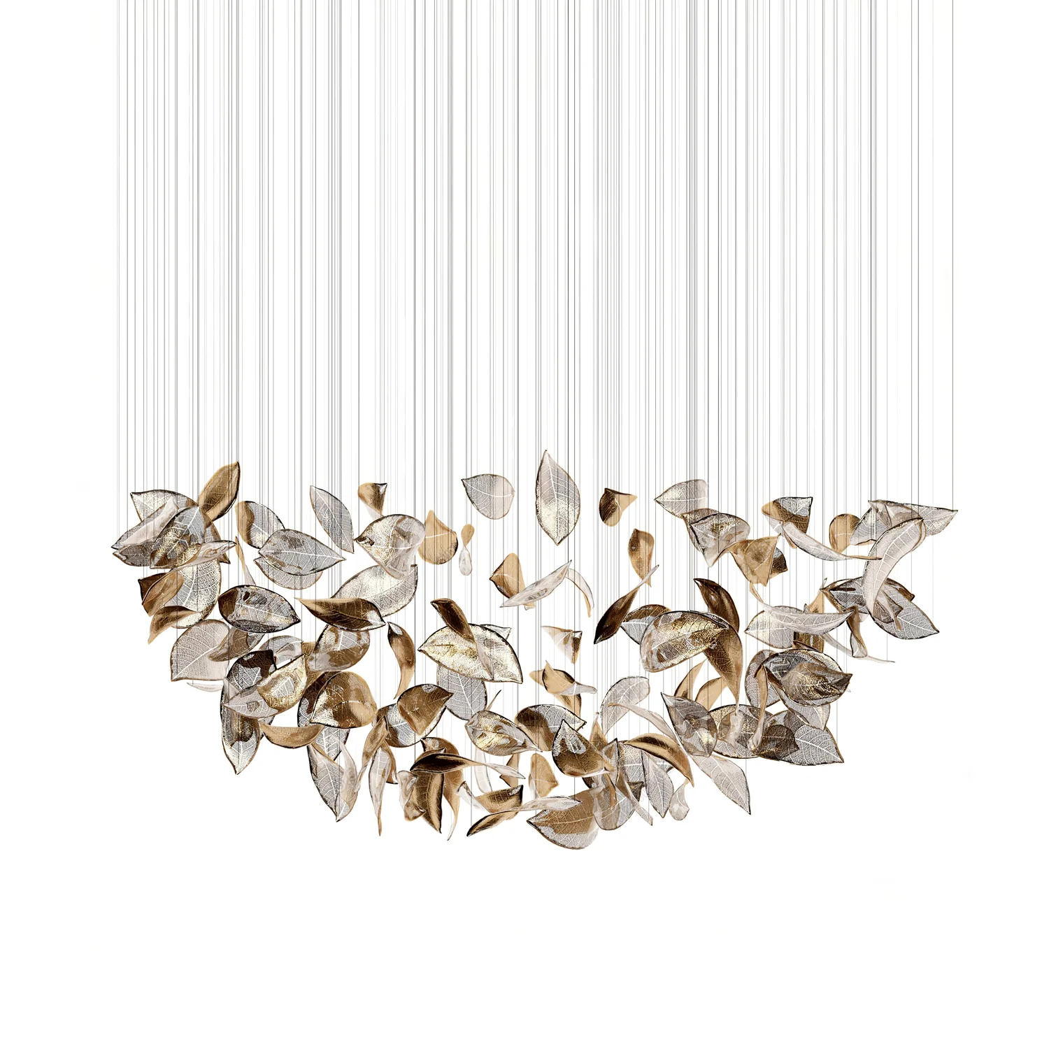Люстра Shake Leaves - ∅120см x 200см, золотой, прозрачный, теплый свет