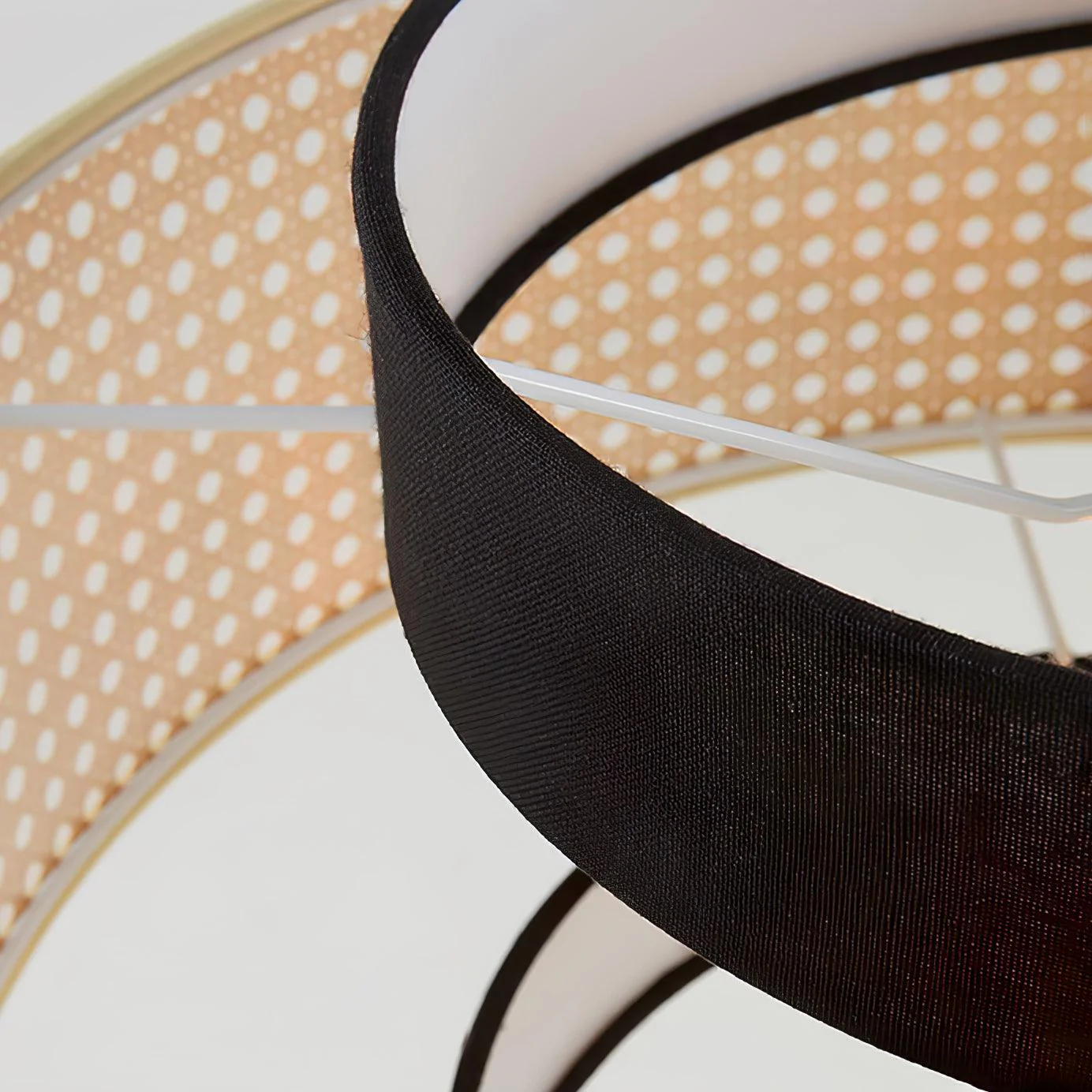 Подвесной светильник Drum Shade - ∅40см x 22см, черный, натуральный ротанг