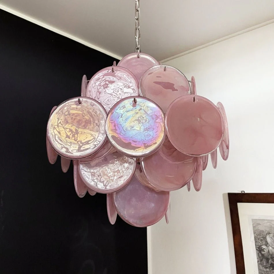 Люстра Murano Pink Disks - ∅50см x 50см, розовый, хром