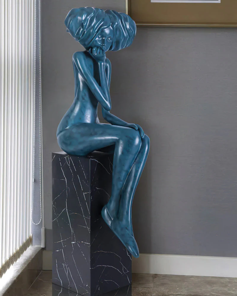 Girl Meditate Sculpture Ornaments - ∅65см x 70см x 152см, синий, металлическое основание