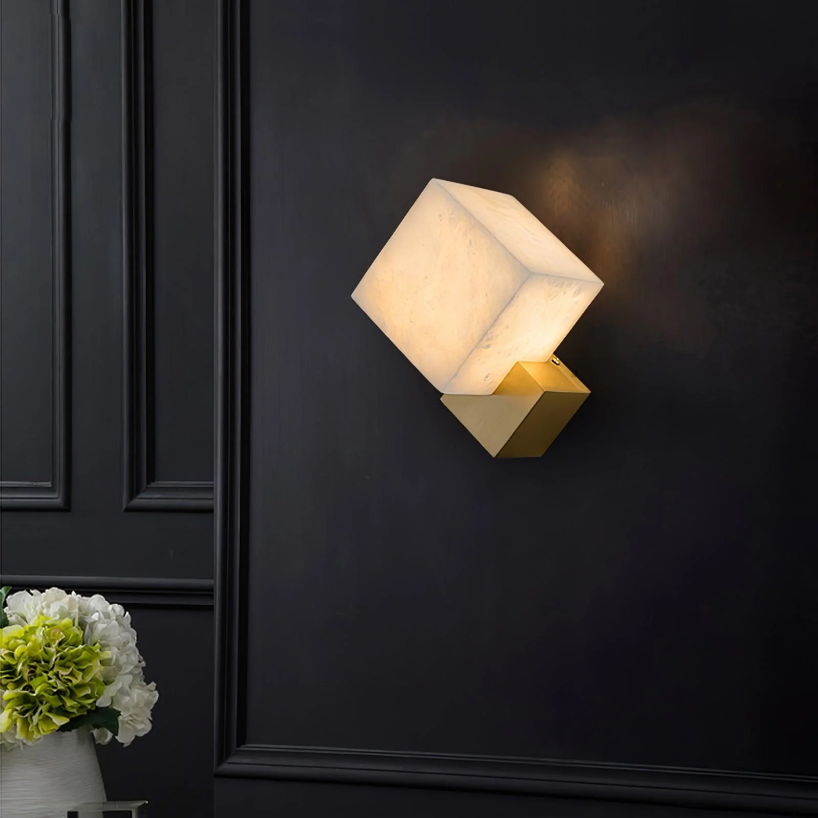 Block Alabaster Wall Sconce - Set of 2 / Brass & White