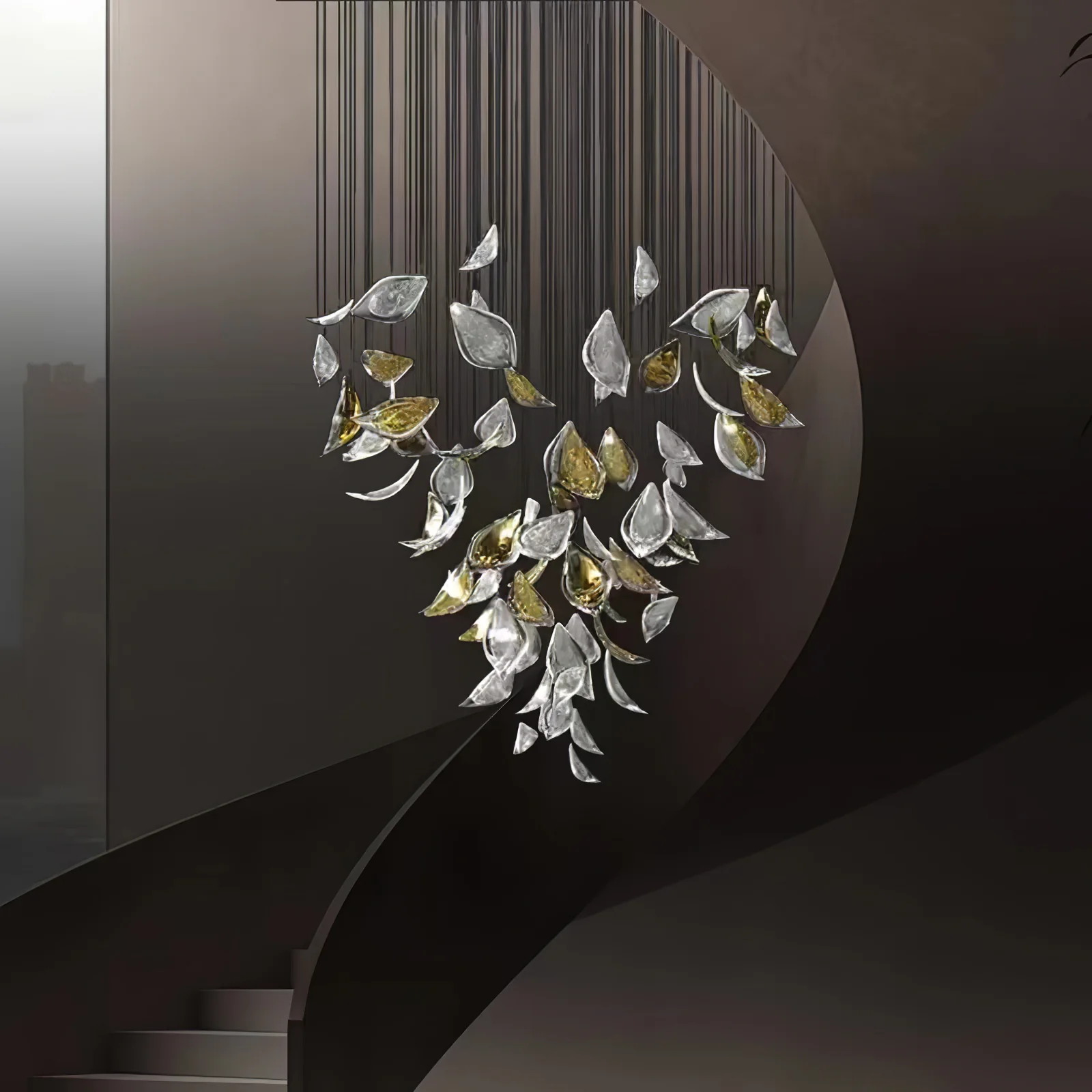 Люстра Floating Leaves - ∅120см x 200см, золотой, прозрачный, теплый свет