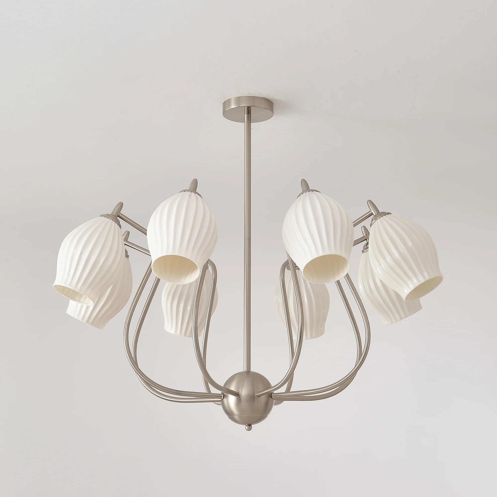 Люстра Ceramic Ribbed - 8 плафонов ∅90см x 47см, песочный никель