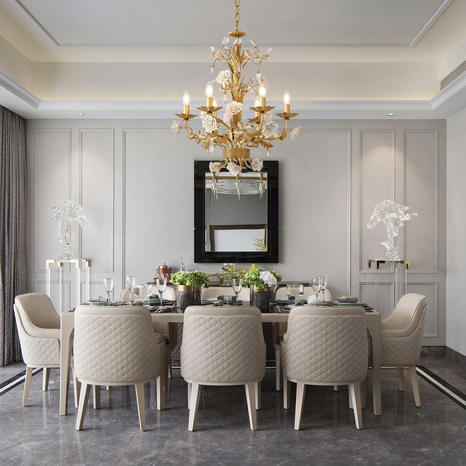 Люстра White Rose Crystal - 8 плафонов ∅80см x 75см, золотой, белый