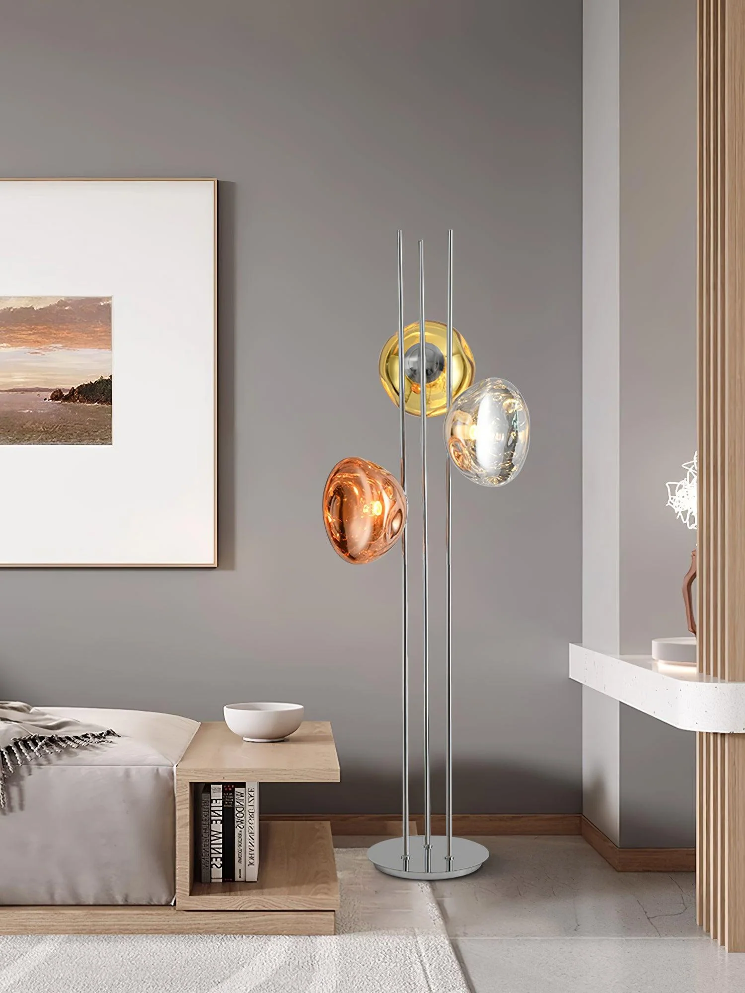 Торшер Three Lava Glass - ∅35см х 175см, хром, золотой, розовое золото
