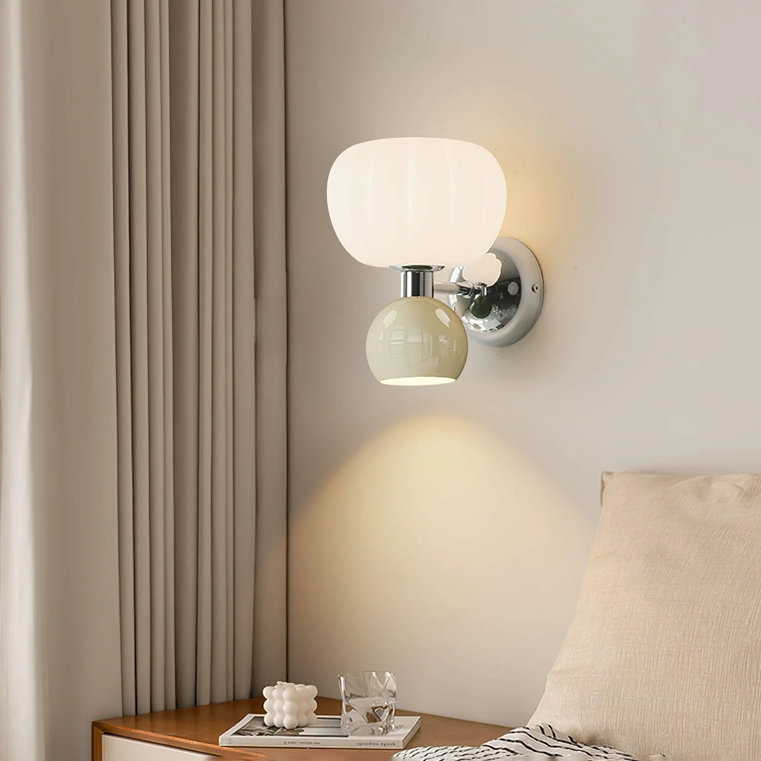 Moderno Cream Sconce - Set of 2 / Chrome & Green