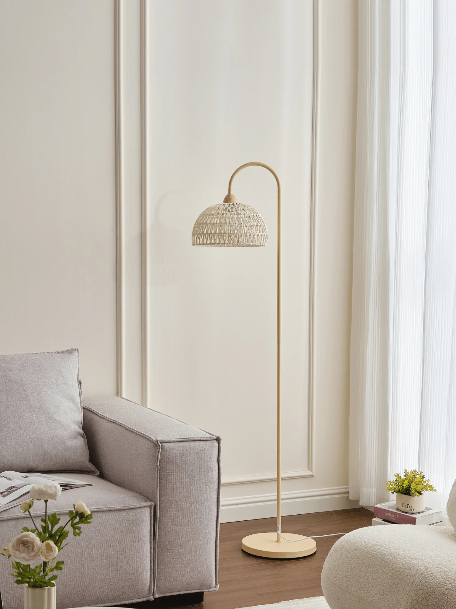 Торшер Rattan Arch - ∅ 30см x 155см, бежевый