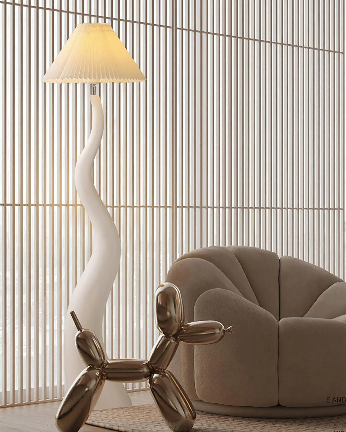 Twisted Pleated Floor Lamp - ∅ 17.7″ x H 64.9″/ Dia 45cm x H 165cm / White / US plug