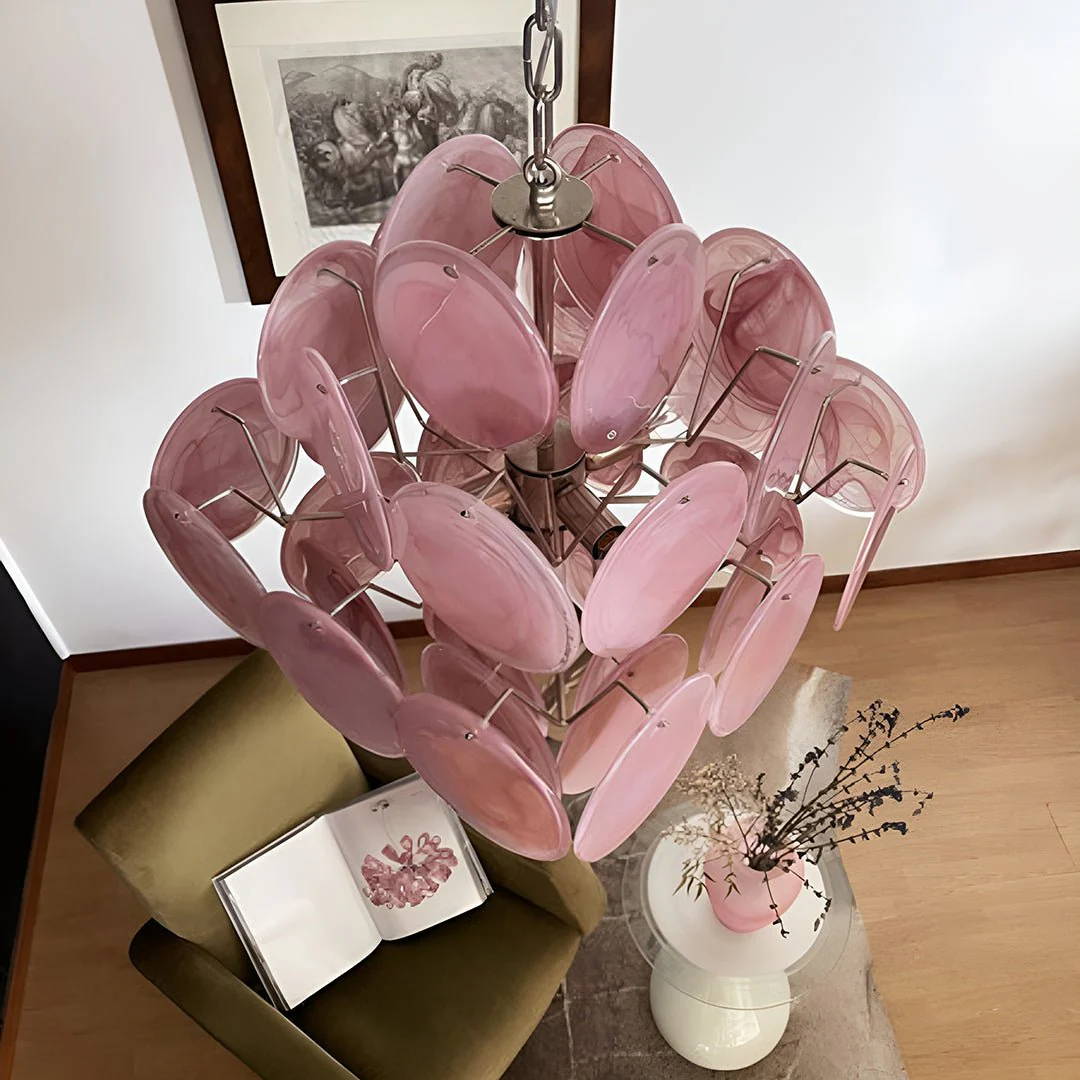 Люстра Murano Pink Disks - ∅50см x 50см, розовый, хром