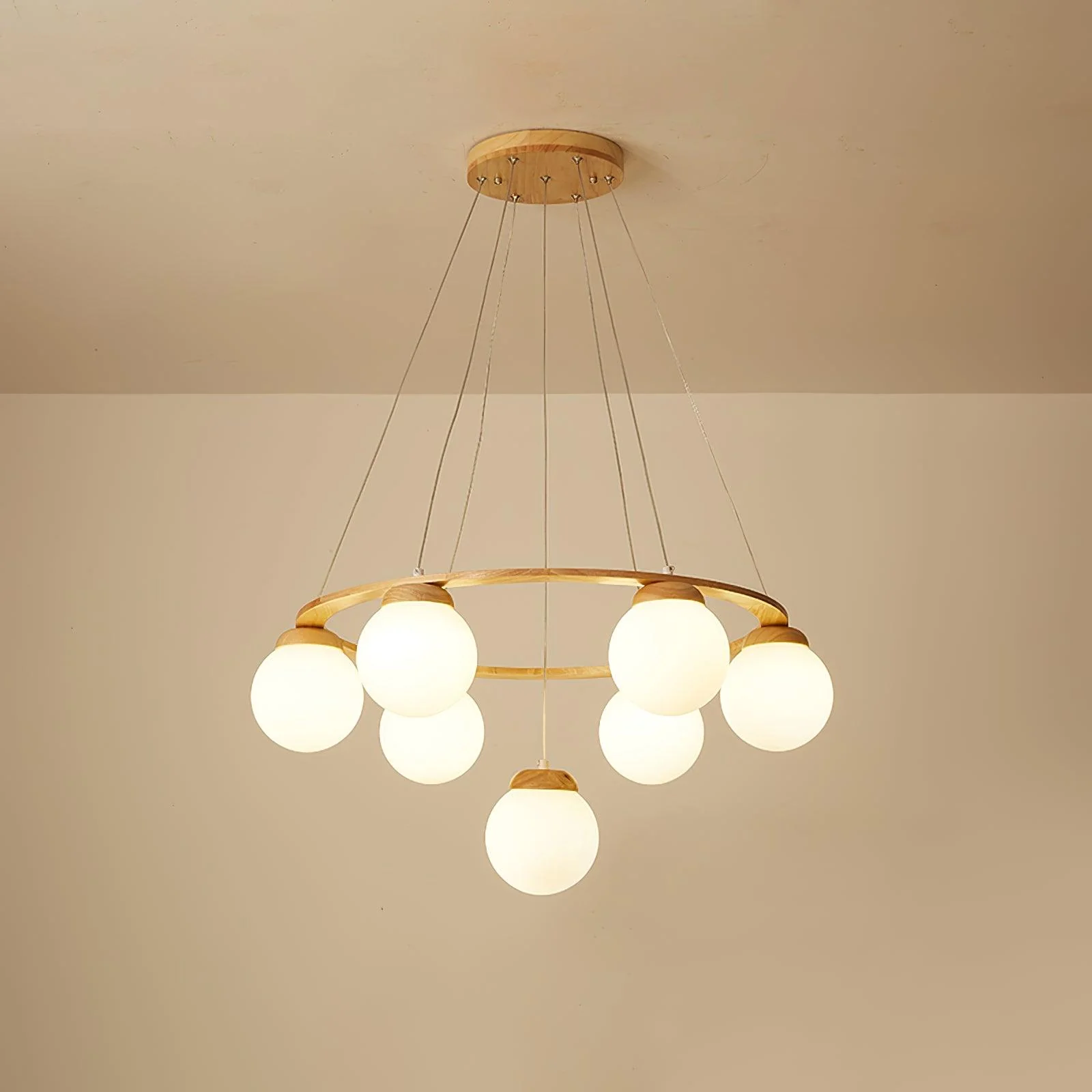 Люстра Miira Wood - 4 подвеса ∅50см x 150см, дерево, белый