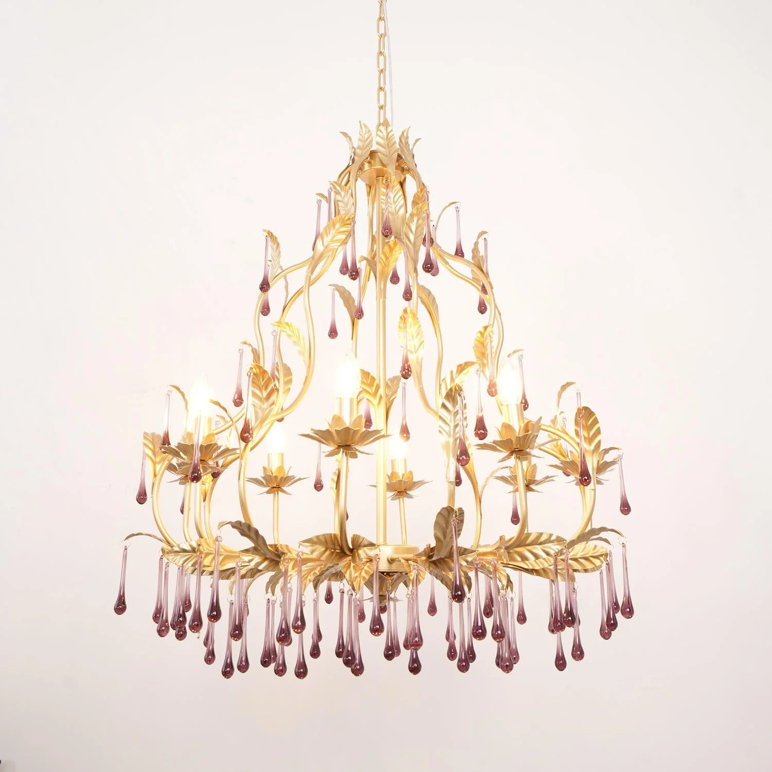 Люстра Amethyst Drops Glass - 8 подвесов ∅80см x 92см, золотой, карамельное стекло