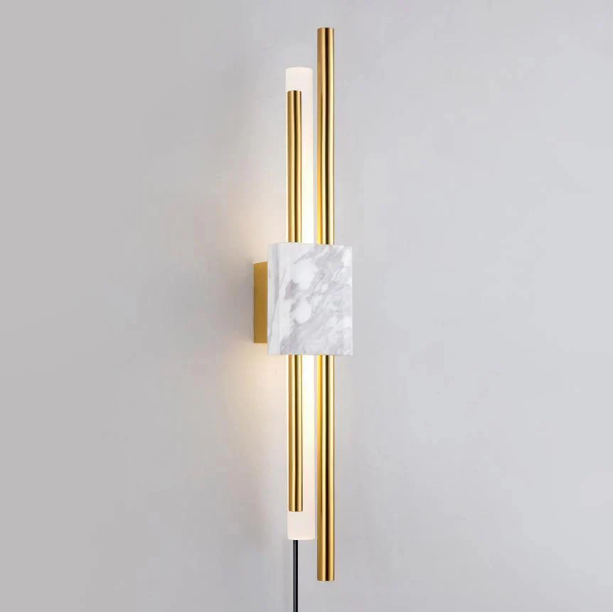 Tanto Plug In Wall Light - ∅ 3.9″ x H 19.7″ / Dia 10cm x H 50cm Set of 2 / White Marble & Gold / EU Plug