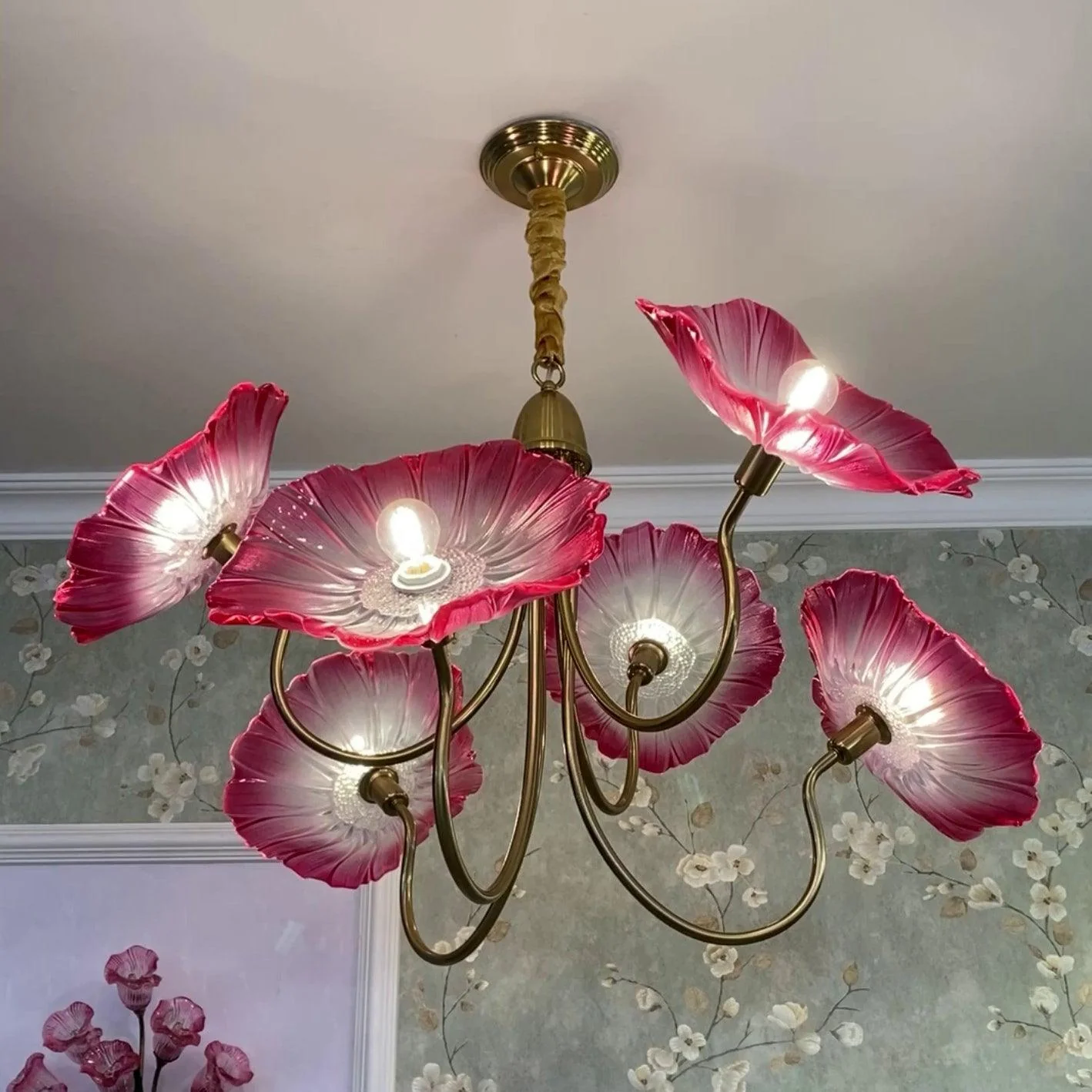 Люстра Lotus Leaf Glass - 6 плафонов ∅90см x 55см, золотой, прозрачный