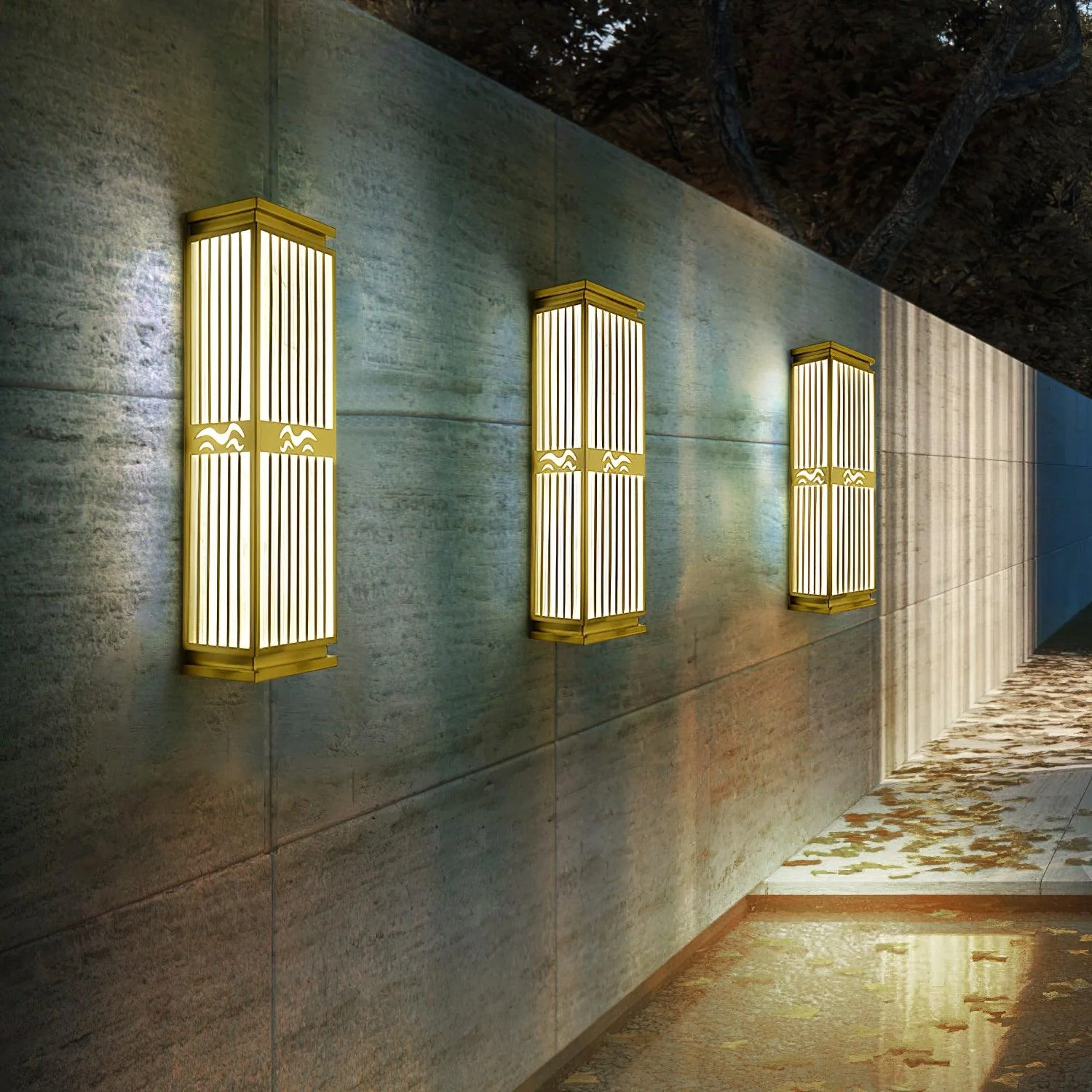 Doots Outdoor Wall Light - Set of 2 / Gold & White / Warm Light
