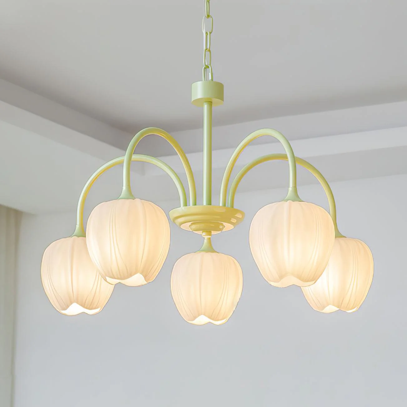 Люстра Tulip Matcha - 6 плафонов ∅66см x 40см, кремово-белый, белое стекло