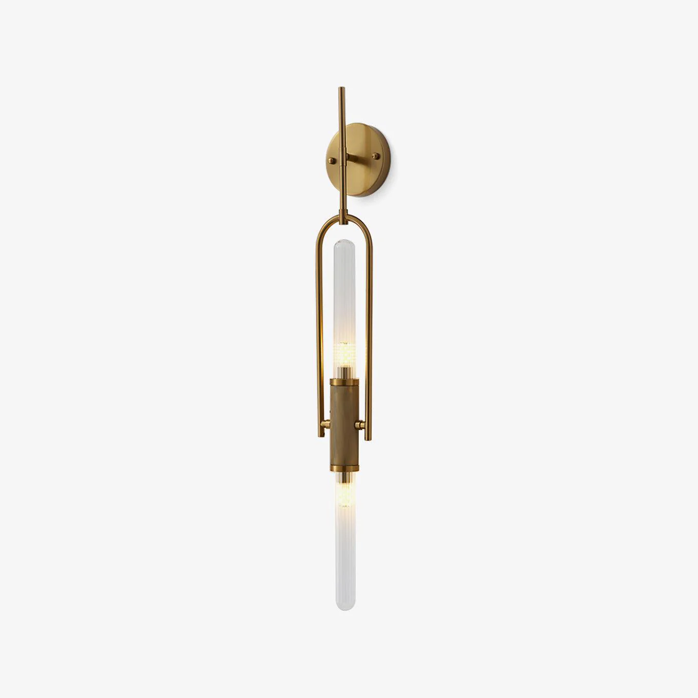 Long Arc Glass Wall Lamp - ∅ 4.7″ x H 39.4″ / Dia 12cm x H 100cm Set of 2 / Brass & Clear